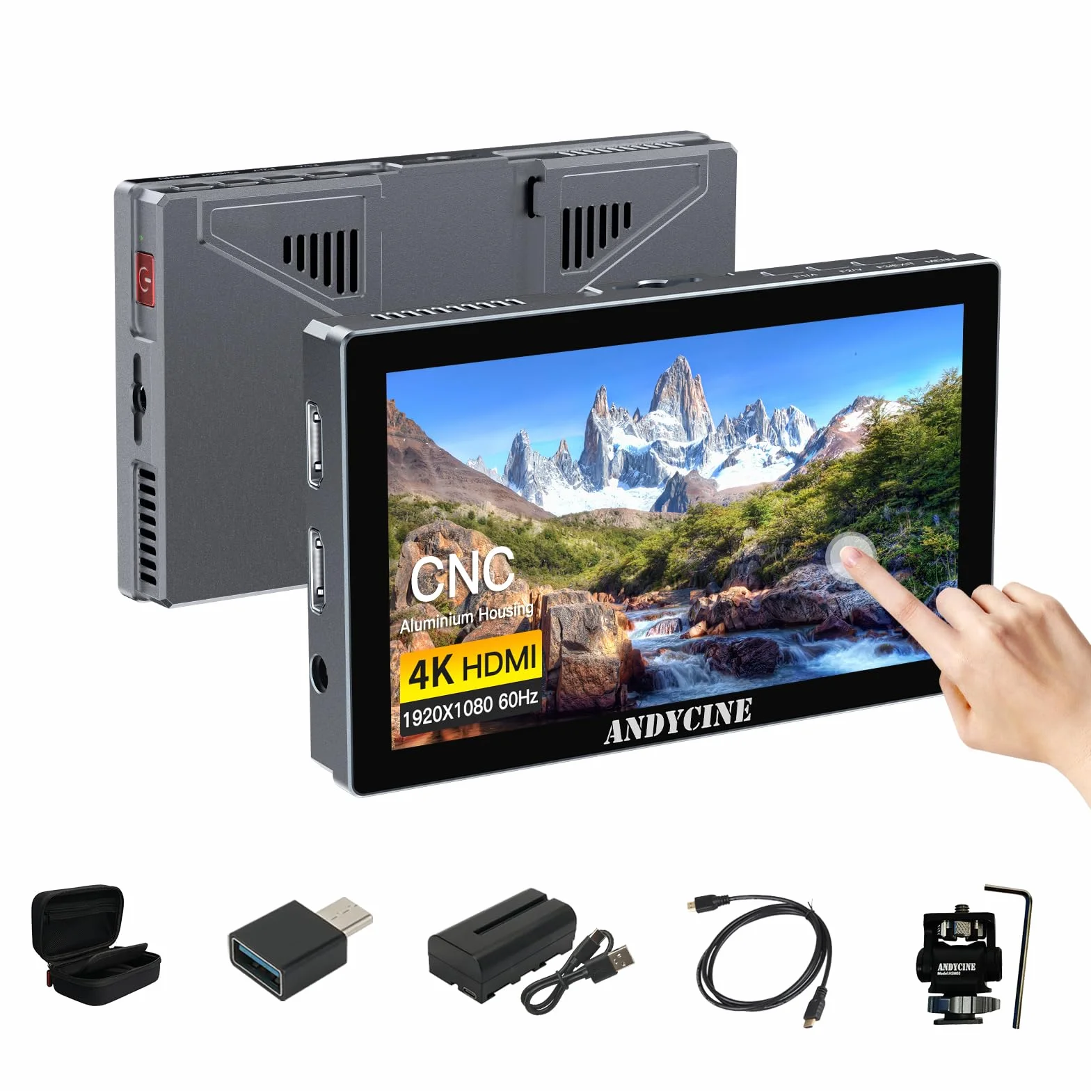 ANDYCINE X5 5,5-calowy monitor do kamery, ekran dotykowy 1200 nitów 4K HDMI 60 Hz do kamery DSLR z aluminiową obudową F550C 9:16 Marker 3D LUTs