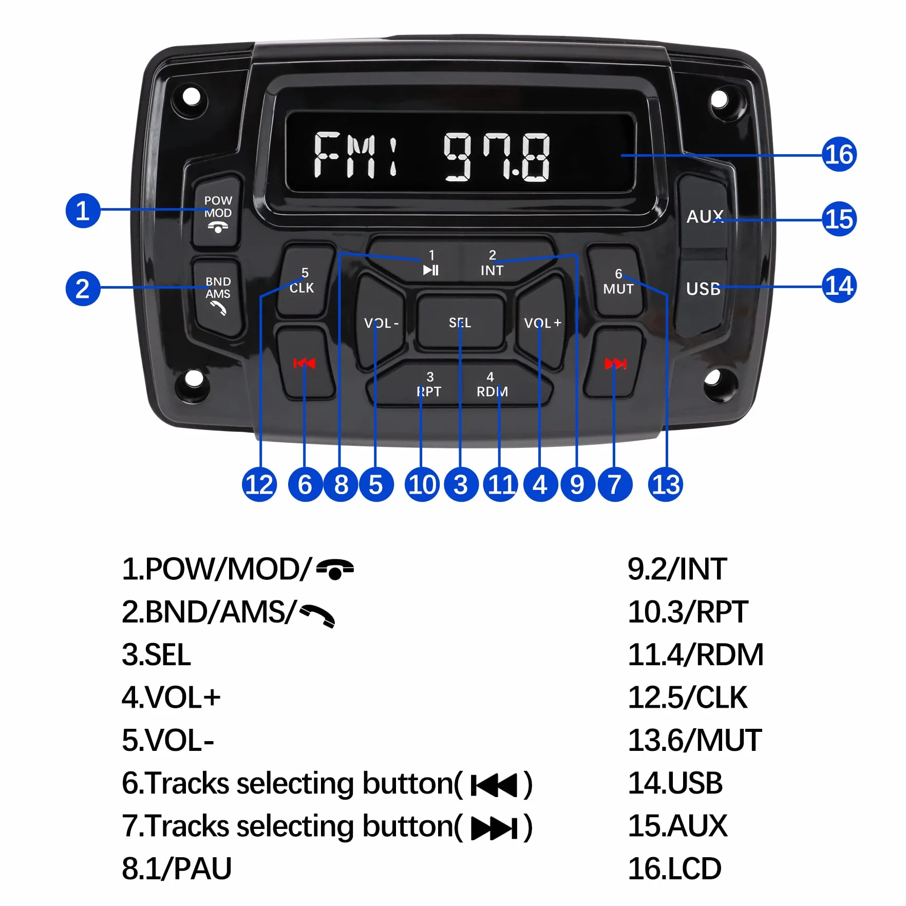 Morski i samochodowy odbiornik stereo Bluetooth, wodoodporny odtwarzacz MP3 z radiem AM/FM, wejście USB, jednostka główna łodzi, systemy audio do kampera, UTV Yacht