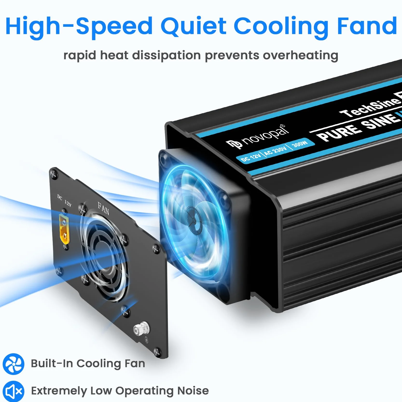 novopal Przetwornica napięcia 300 W, 12 V na 230 V, 1 gniazdo UE, 2 QC18W + 2 PD 30 W, moc szczytowa 600 W, falownik samochodowy, nadaje się do samochodów ciężarowych, na kemping, w podróży, do