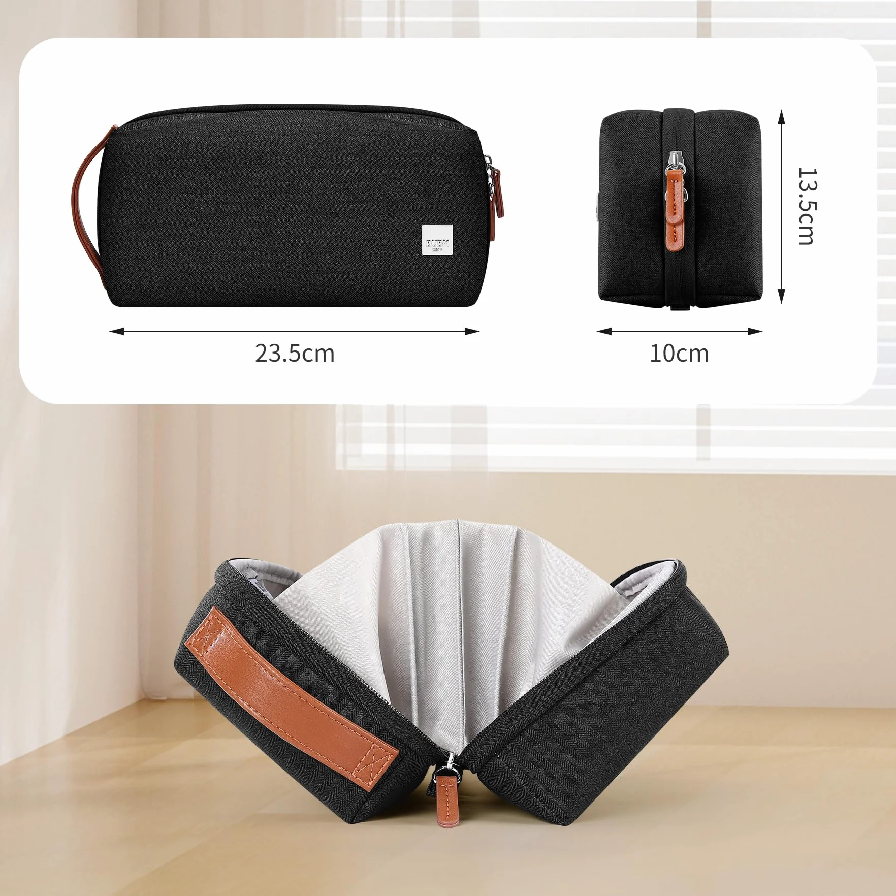 BUBM Elektroniczny organizer na akcesoria Tech Pouch na ładowarkę MacBooka, kable, dysk twardy, przewody, wodoodporne gniazda na torbę do przechowywania na adapter USB, kartę pamięci, Czarny, 23.5CM