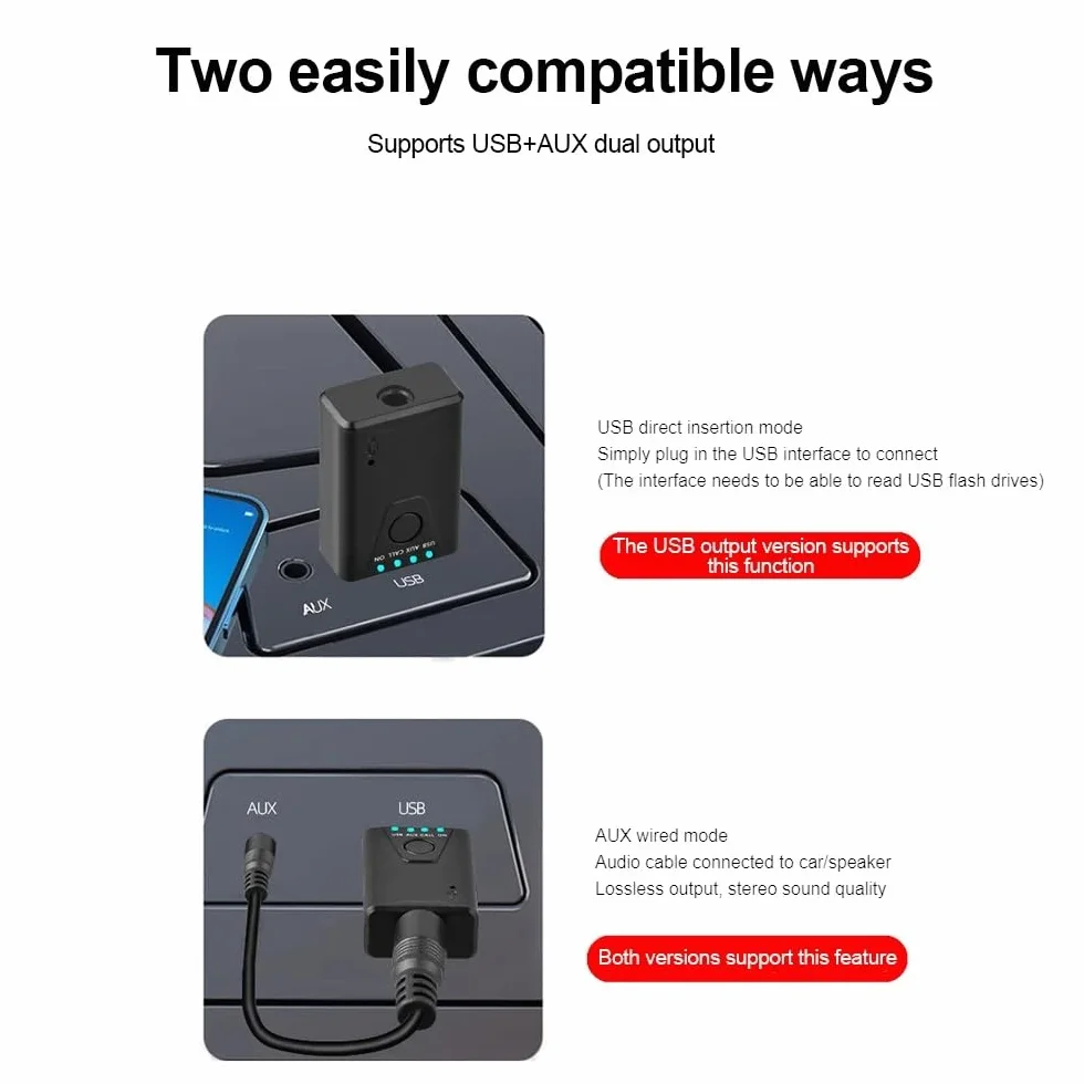 USB Bluetooth 5.4 odbiornik audio, Bluetooth Dongle, Stereo 3,5 mm AUX bezprzewodowy adapter USB do zestawu samochodowego TV PC słuchawki