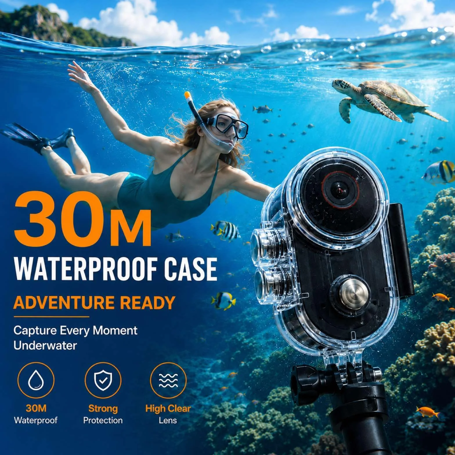 4K Ultra HD Action Cam, 6-osiowa elektroniczna stabilizacja obrazu, obiektyw szerokokątny 154°, wodoszczelna kamera sportowa z Wi-Fi, 5 godzin pracy baterii z etui ładującym (czarna, 64 GB)