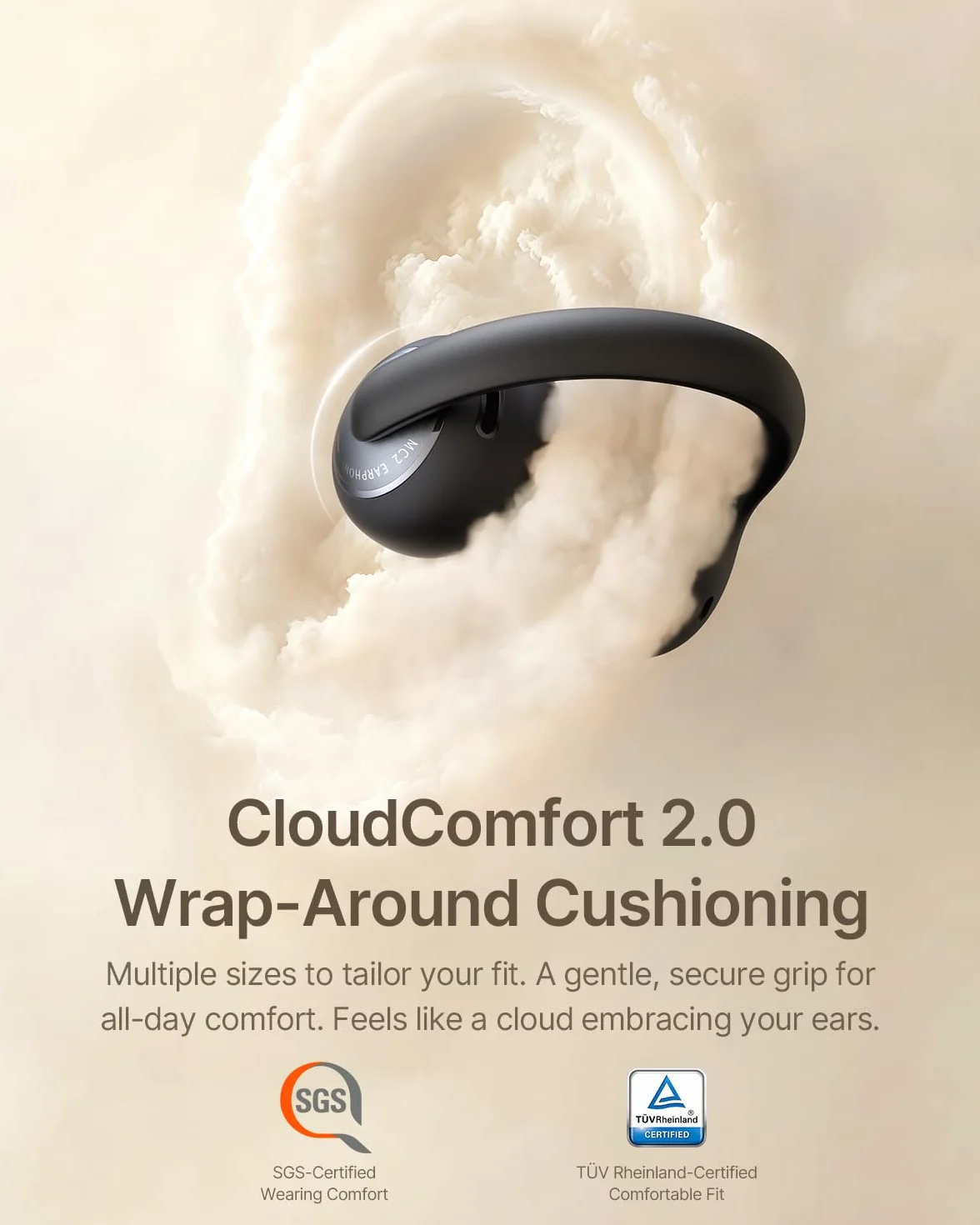 Baseus MC2 otwarte słuchawki, słuchawki z klipsem z CloudComfort 2.0, Hi-Res Audio, LDAC, SuperBass 3.0, Bluetooth 6.0, 4 mikrofony AI, 55 godzin, IP67, lekkie 5,1 g