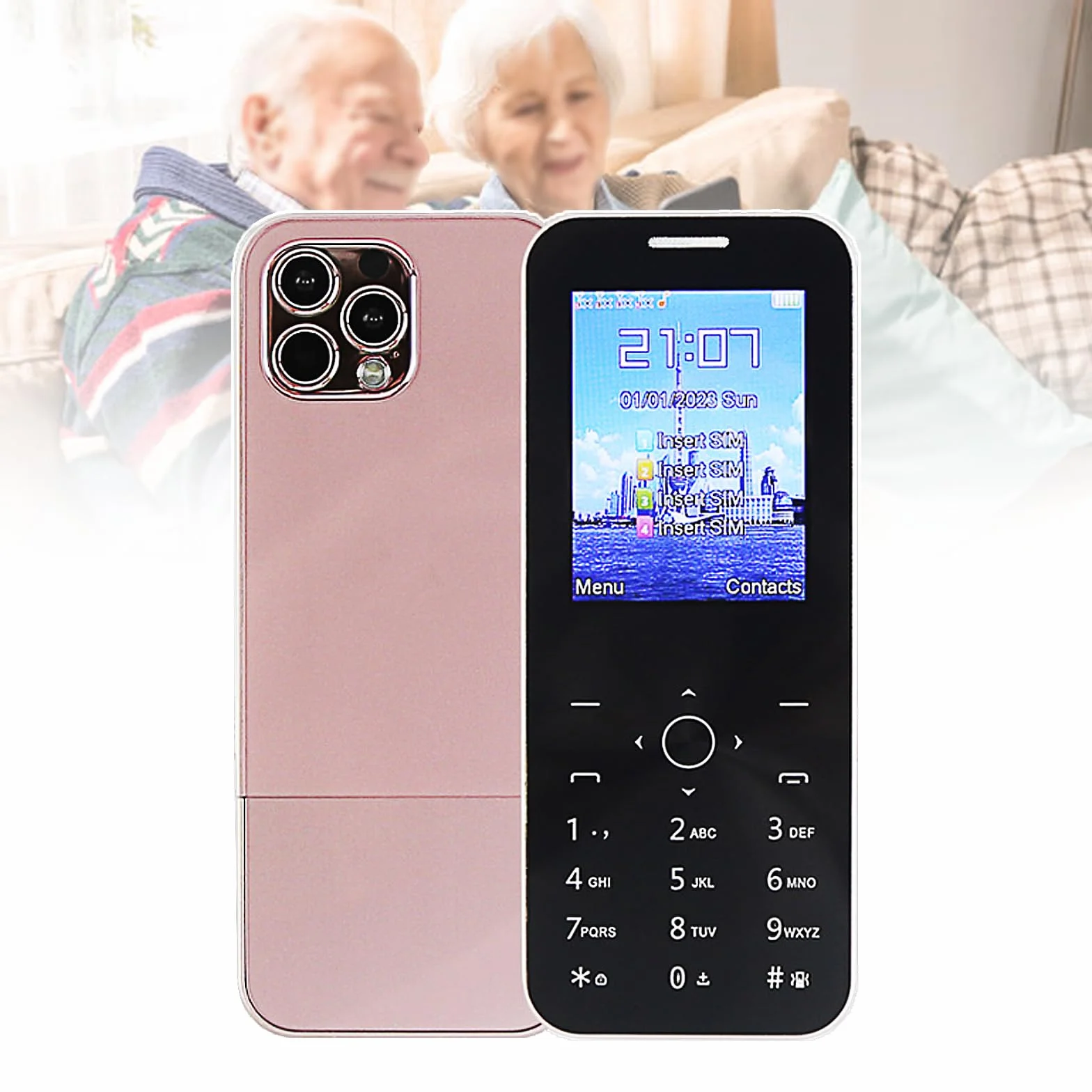 Podstawowy telefon komórkowy dla osób starszych, telefon komórkowy 2G z dużym przyciskiem, odblokowany, standard sygnału GSM, obsługa kart dual SIM + SD,Pink