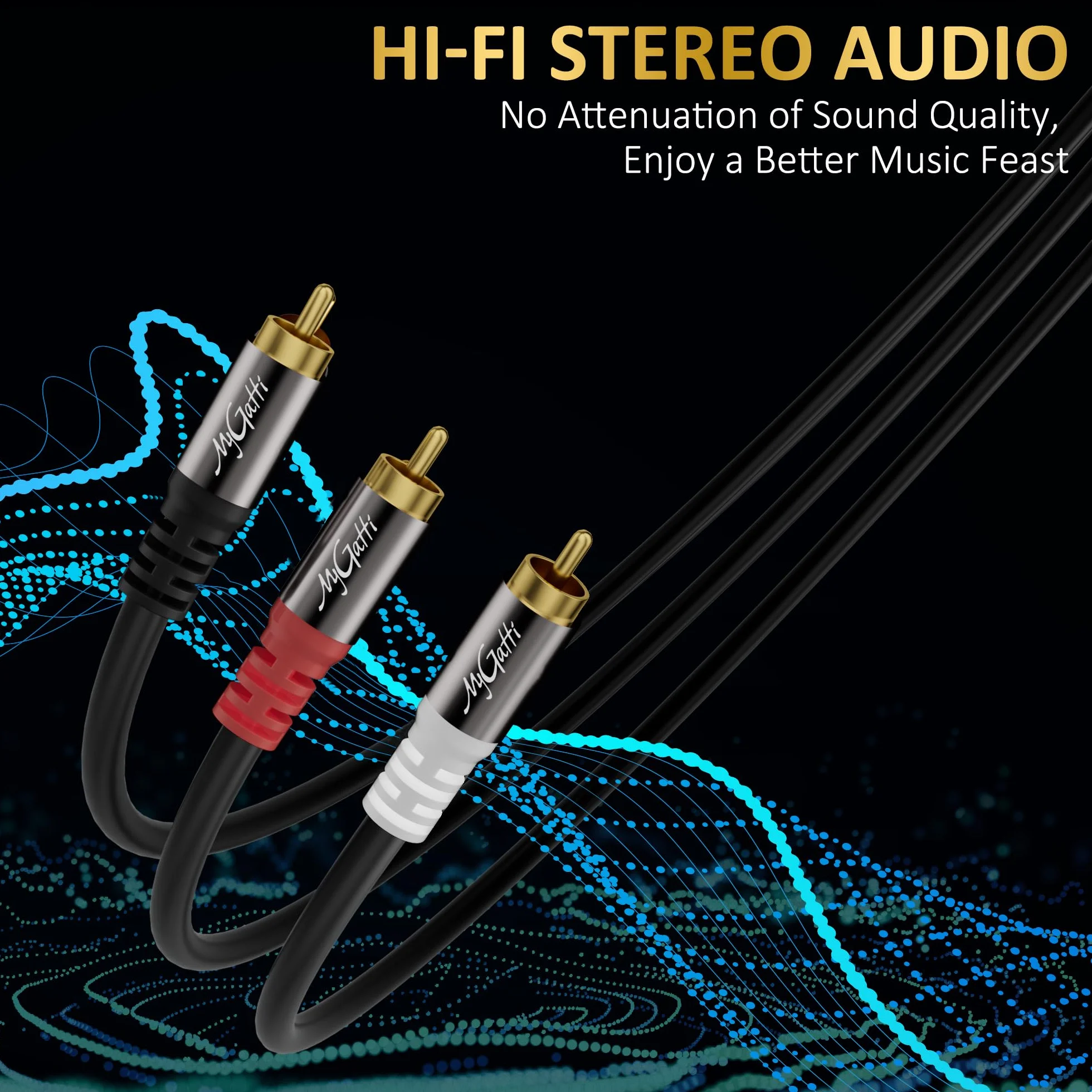 Kabel rozdzielający cinch-Y 5 m, 2x cinch, stereo audio, RCA, pozłacany