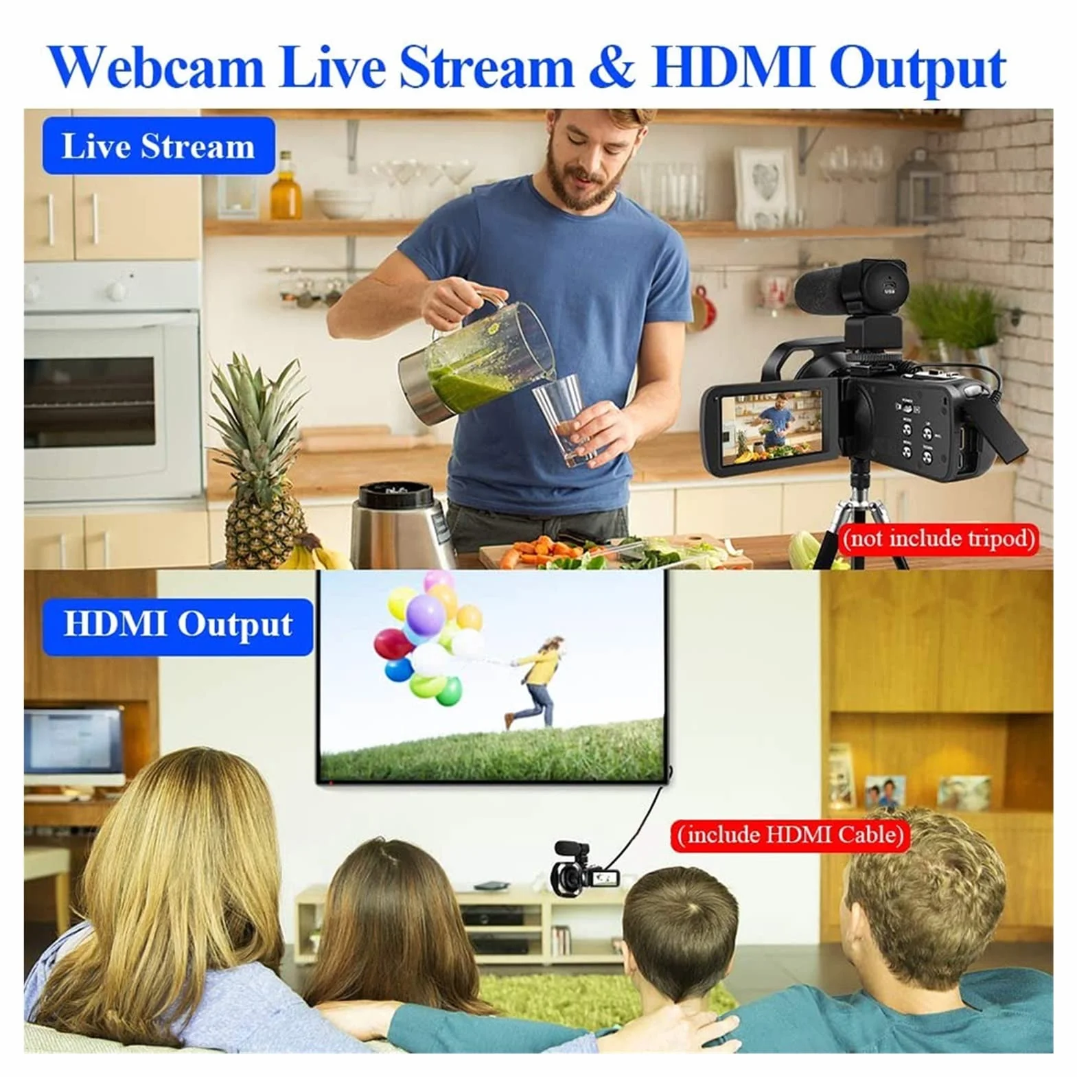 Kamera Wideo, Cyfrowa kamera wideo do nagrywania vlog 4K 56MP Ekran dotykowy vloggingowa z noktowizją HD Rejestrator Wi -Fi wbudowany w świetle wypełniającym(Standard,K1 Mic Lens Hood)