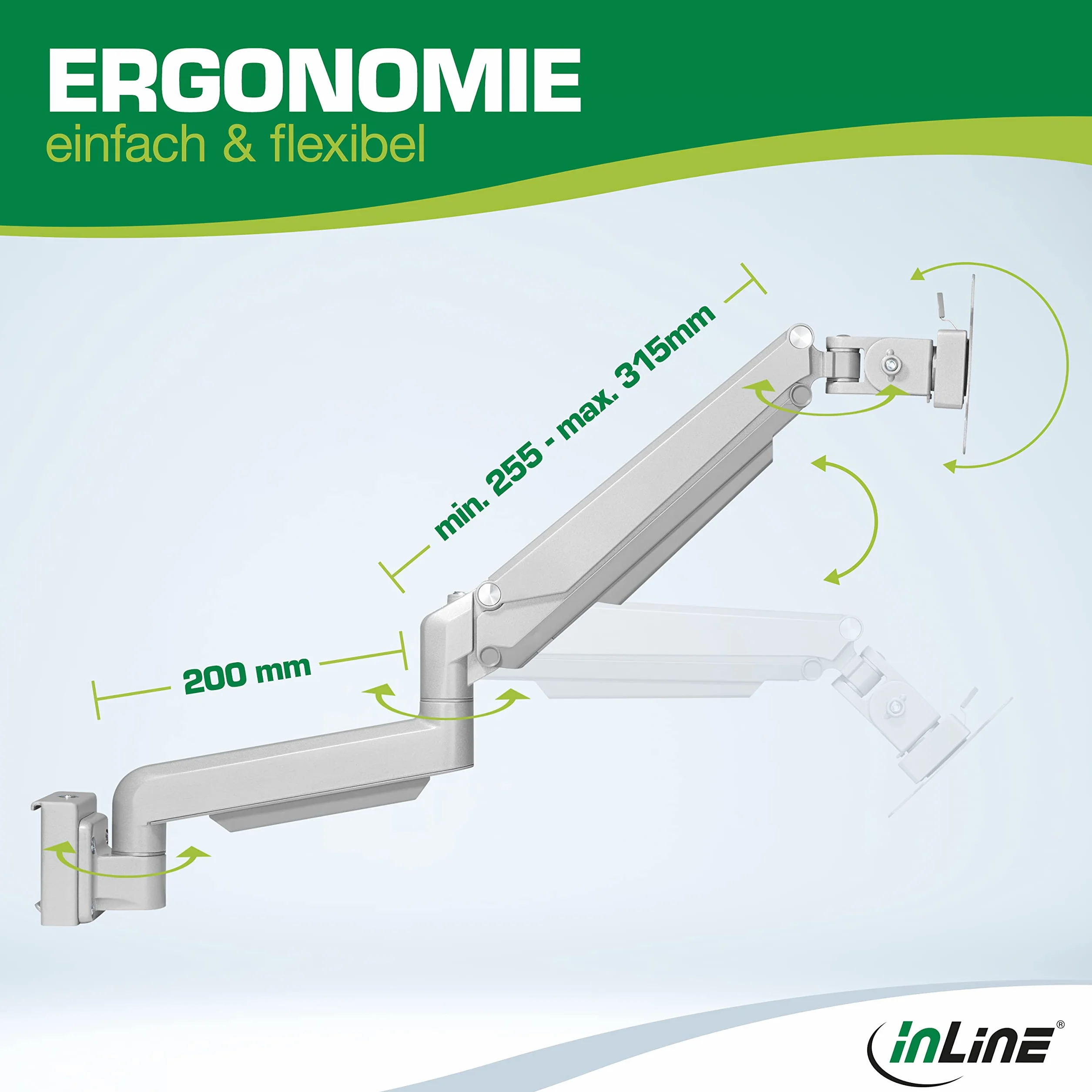InLine Slatwall Supporto Monitor 2 snodi, silver