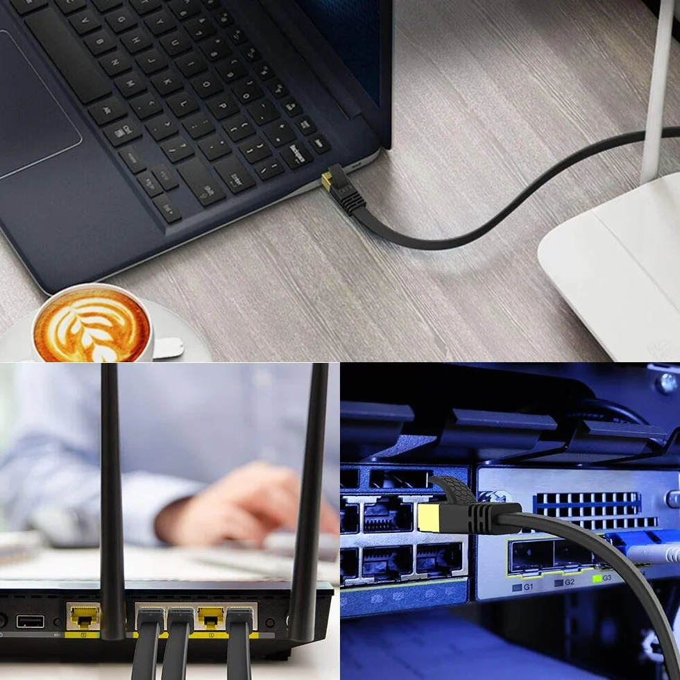 Veetop Płaski kabel Ethernet Kategorii 8, Kabel Sieciowy z Pozłacanymi Złączami - Kabel LAN High Speed 40 Gigabit/s - 2000 MHz 2m czarny