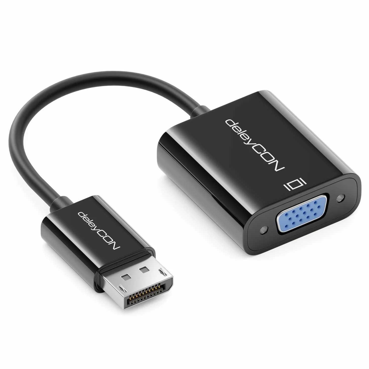 deleyCON Przejściówka DisplayPort na VGA - DisplayPort Męski na VGA Zeński - do Komputera PC Notebooka Monitora Projektora - Czarny