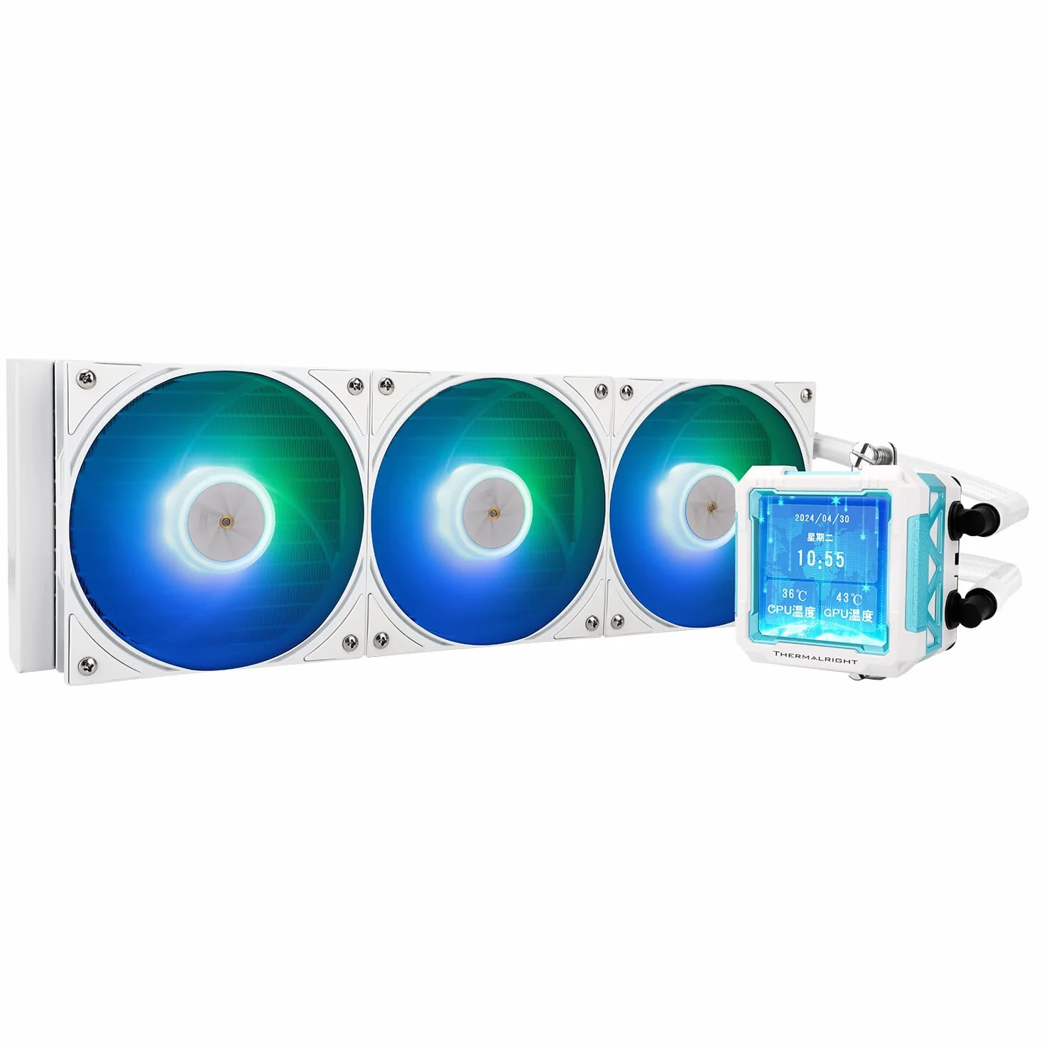 Thermalright FW PRO 360 ARGB WHITE Chłodnica procesora AIO, ekran LCD IPS o rozdzielczości 320 x 320 do AM5 i Intel 1700/1851, wydajny chłodzony wodą 360 specs z wyświetlaczem