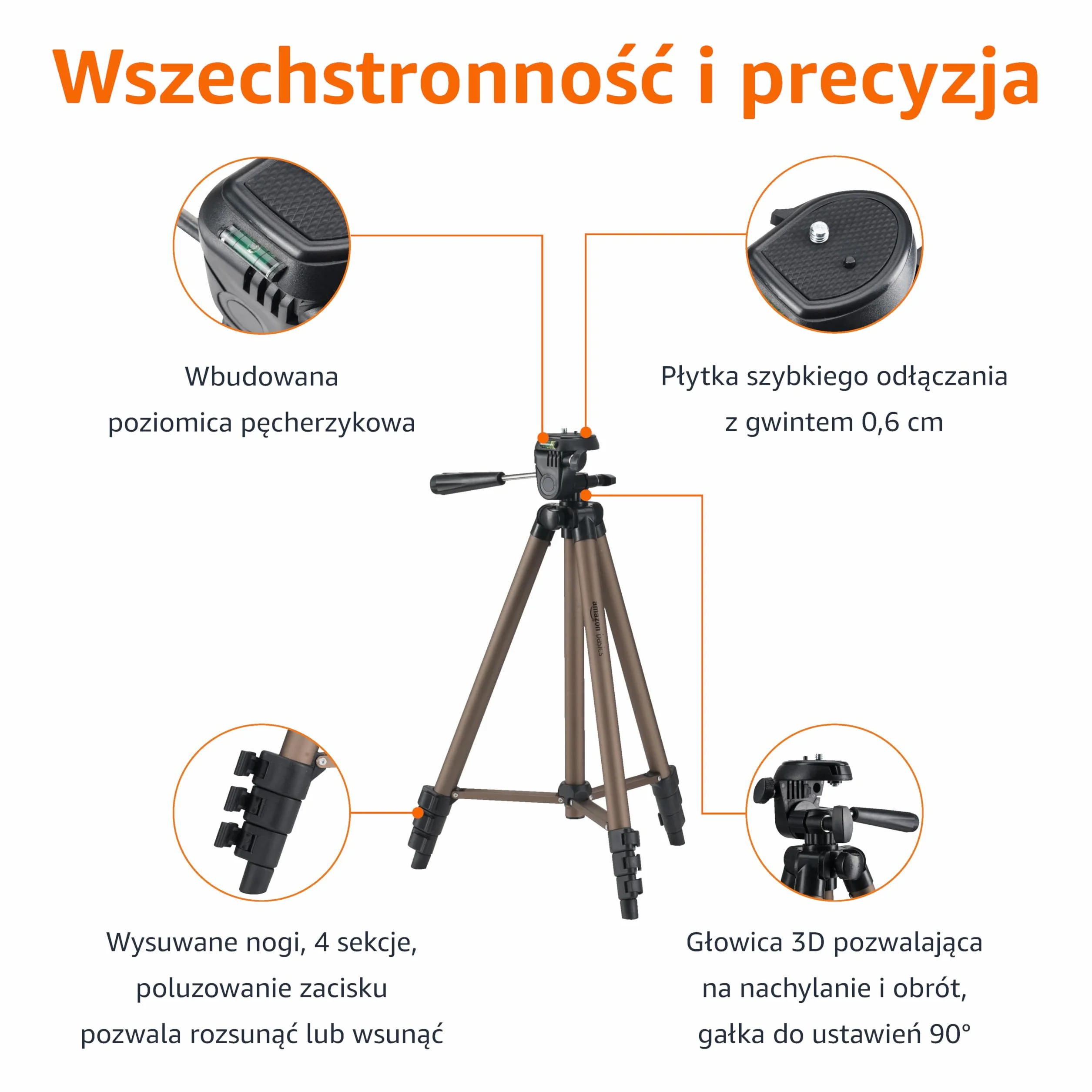 Amazon Basics - lekki statyw z torbą z torbą, 127 cm