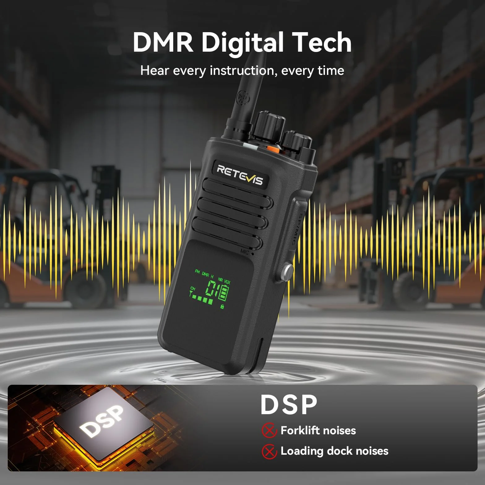 Retevis NR40 Krótkofalówki Dalekiego Zasięgu, Radiotelefon DMR Wodoodporny, 2800 mAh, Odporność na Wstrząsy, Czysty Dźwięk, Profesjonalne Radio Przenośne dla Budownictwa (Czarne, 2 Opakowania)