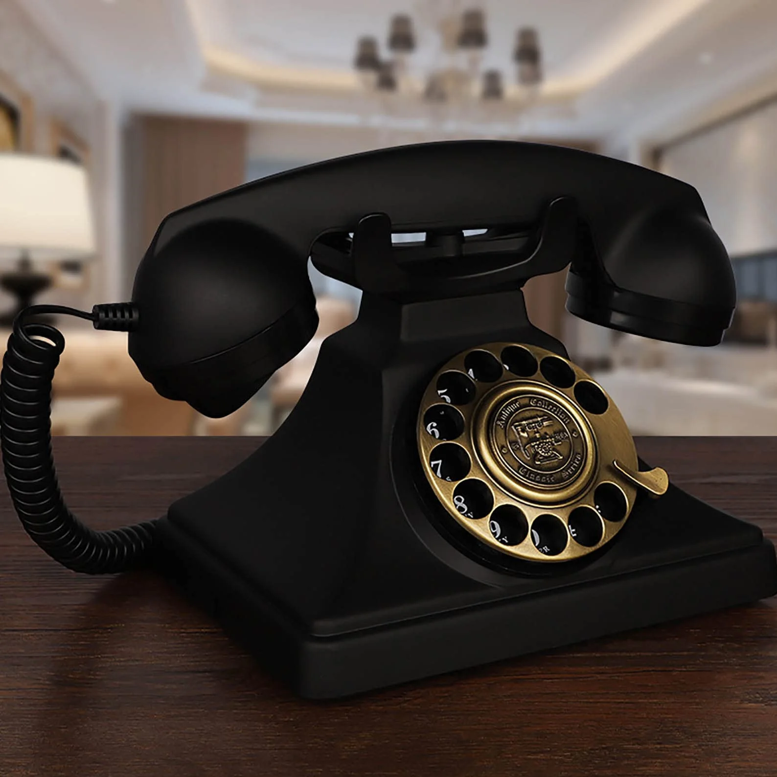 Antyczny telefon stacjonarny, cyfrowy, retro, zabytkowy, dekoracyjny, z tarczą obrotową, telefon stacjonarny do domu