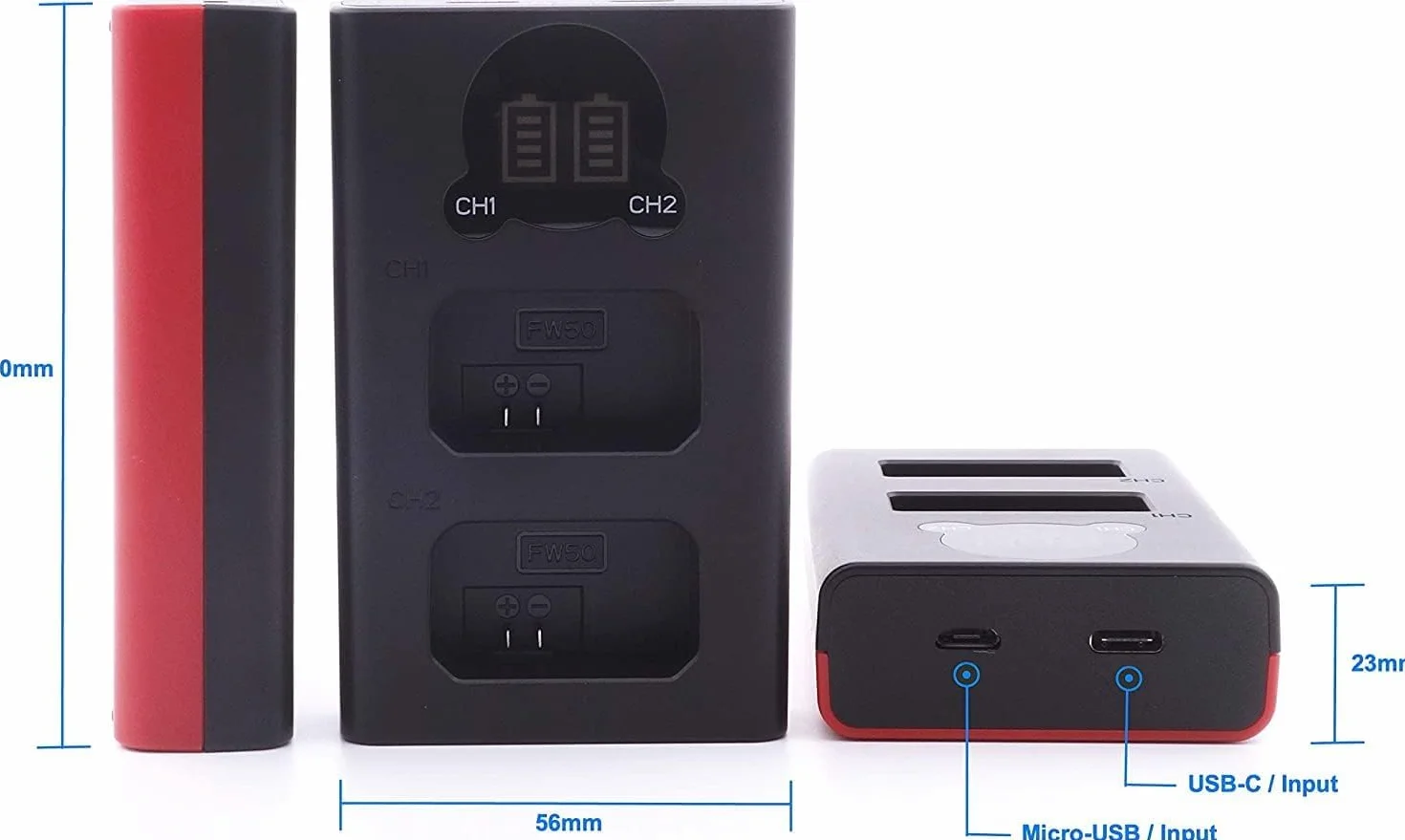Baxxtar Dual LCD Ładowarka USB-C/Micro-USB do Canon LP-E5 LPE5 | Kompaktowa ładowarka podróżna do EOS Rebel XS XSi T1i 1000D 500D 450D Kiss X3 X2 F