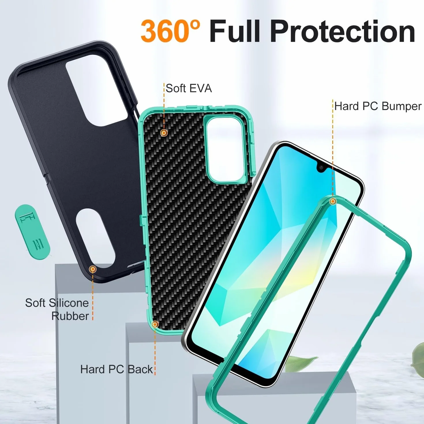 Generic etui kompatybilne z Samsung Galaxy A16 5G / 4G (kolor: pomarańczowy) potrójna warstwa pełna obudowa twarda tylna twarda silikonowa obudowa