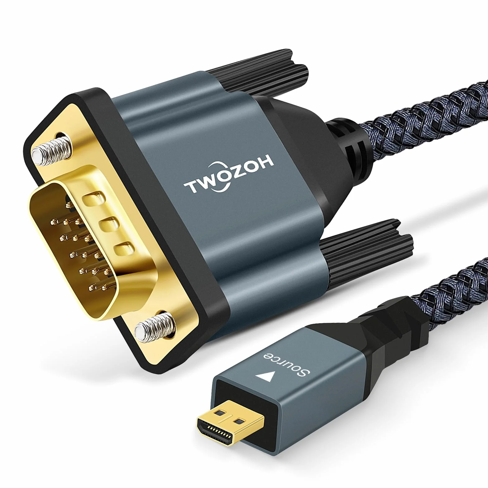 Twozoh Kabel Micro HDMI na VGA 1M pozłacany pleciony 1080P