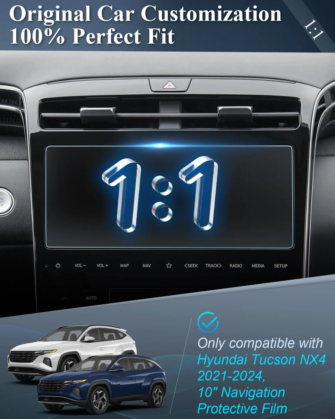 BIBIBO Matowa folia ochronna na wyświetlacz kompatybilna z Hyundai Tucson NX4 2021-2024, folia ochronna do nawigacji 10", antyrefleksyjna, odporna na odciski palców, szkło hartowane