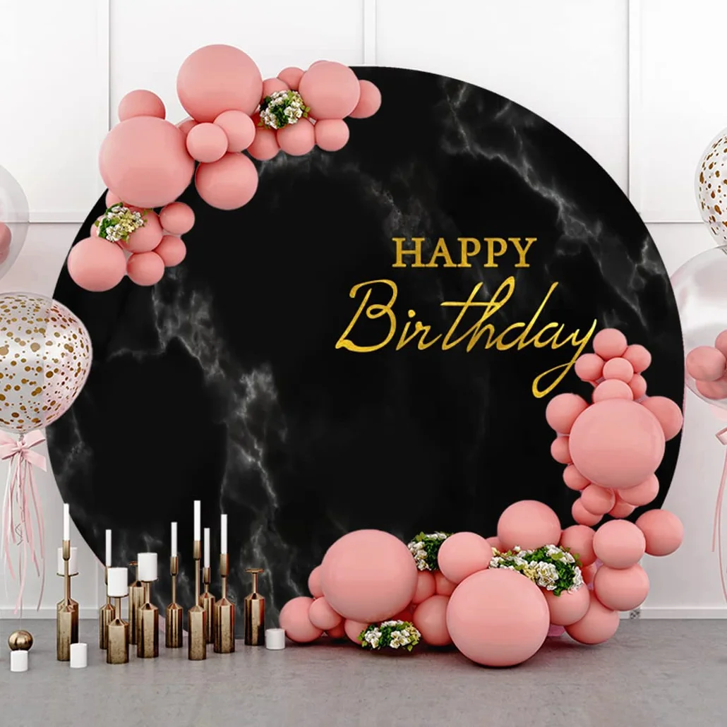 Aoihrraan 220 cm średnicy 'Happy Birthday' okrągłe tło fotograficzne ciemnoczarne abstrakcyjne jednolity kolor tło dla dzieci urodziny przyjęcie dekoracja artykuły dziecko dorośli portret fotobudka studio rekwizyty