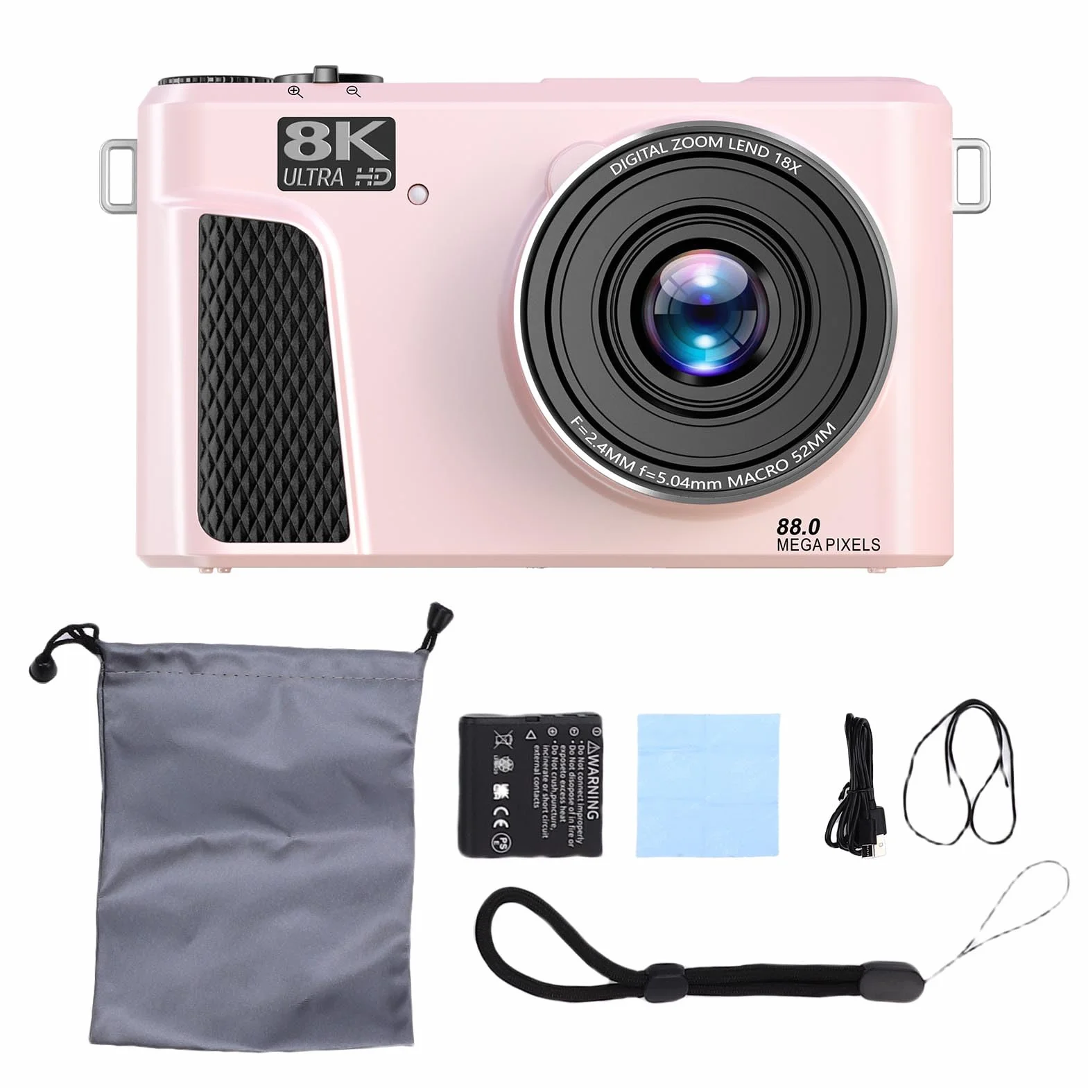 Vikye Cyfrowy Aparat Fotograficzny 8K do Fotografii, Aparat do Vlogowania 88 MP dla Początkujących Podróżujących z 3-calowym Ekranem Odchylanym o 180°, Kompaktowe Aparaty Podróżne 18X (PINK)