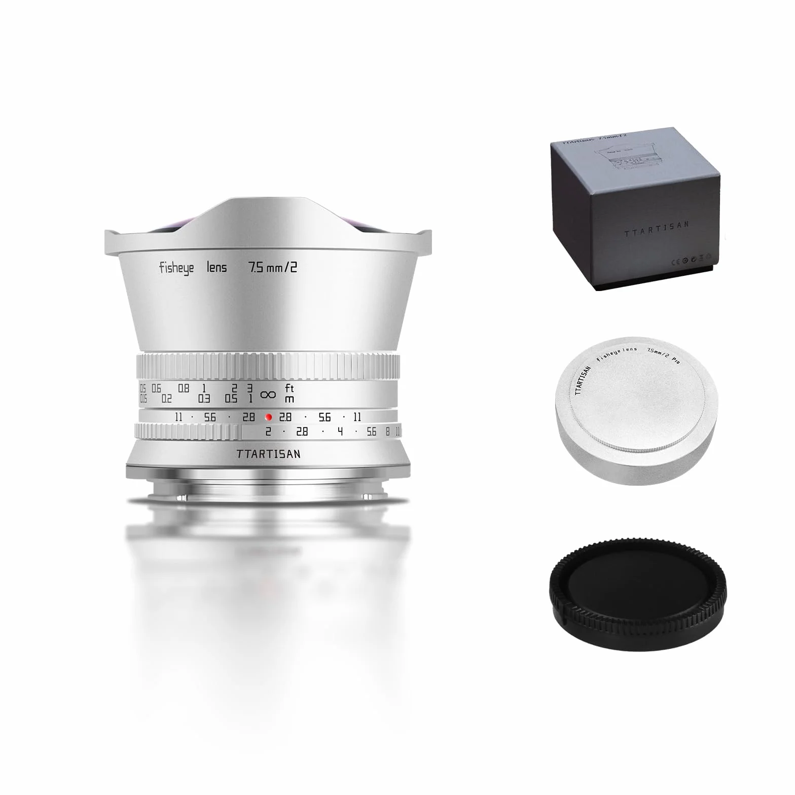 TTARTISAN APS-C 7,5 mm F/2 srebrny bagnet typu rybie oko, ultraszerokokątny obiektyw do bagnetu Canon RF EOS R7 R10 R50 R5 R6 R3 R8 (bagnet)