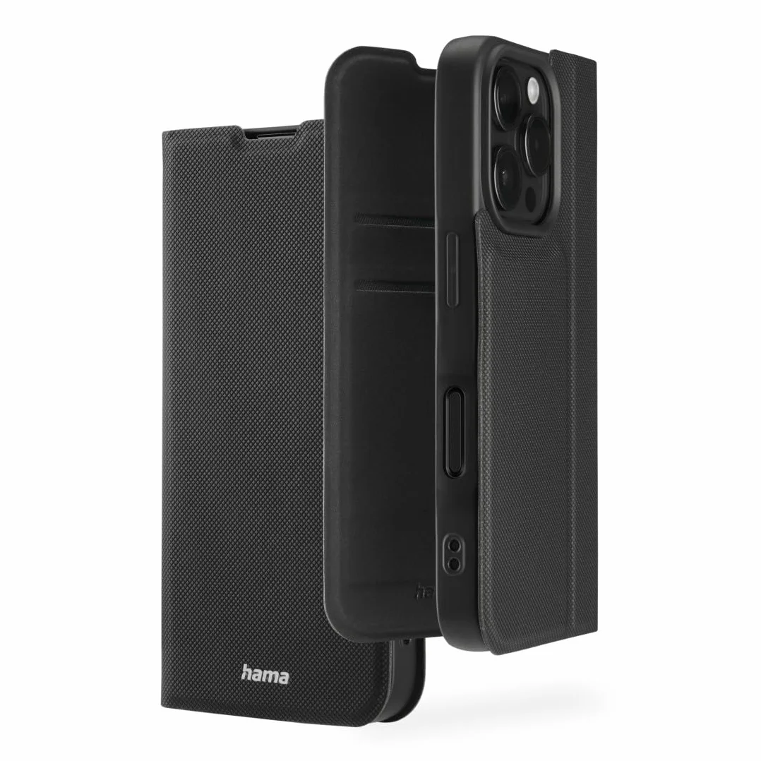 Hama Etui na telefon komórkowy iPhone 16 Pro (etui na telefon komórkowy do postawienia, etui z przegródką na karty, dodatkowa ochrona wyświetlacza i aparatu, z magnesem, etui z klapką, miękkie,