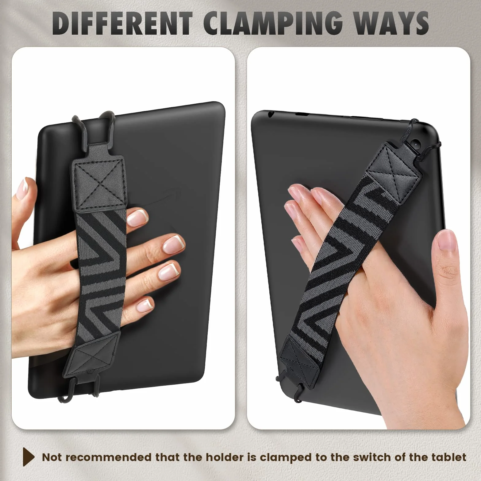 MoKo Security Hand-Strap for 9-11 Inch tablet, iPad/iPad Pro/iPad Air/Kindle Fire HD/Samsung, High-elasticity Versatile Hand Strap Lightweight Finger Grip Holder, Black
