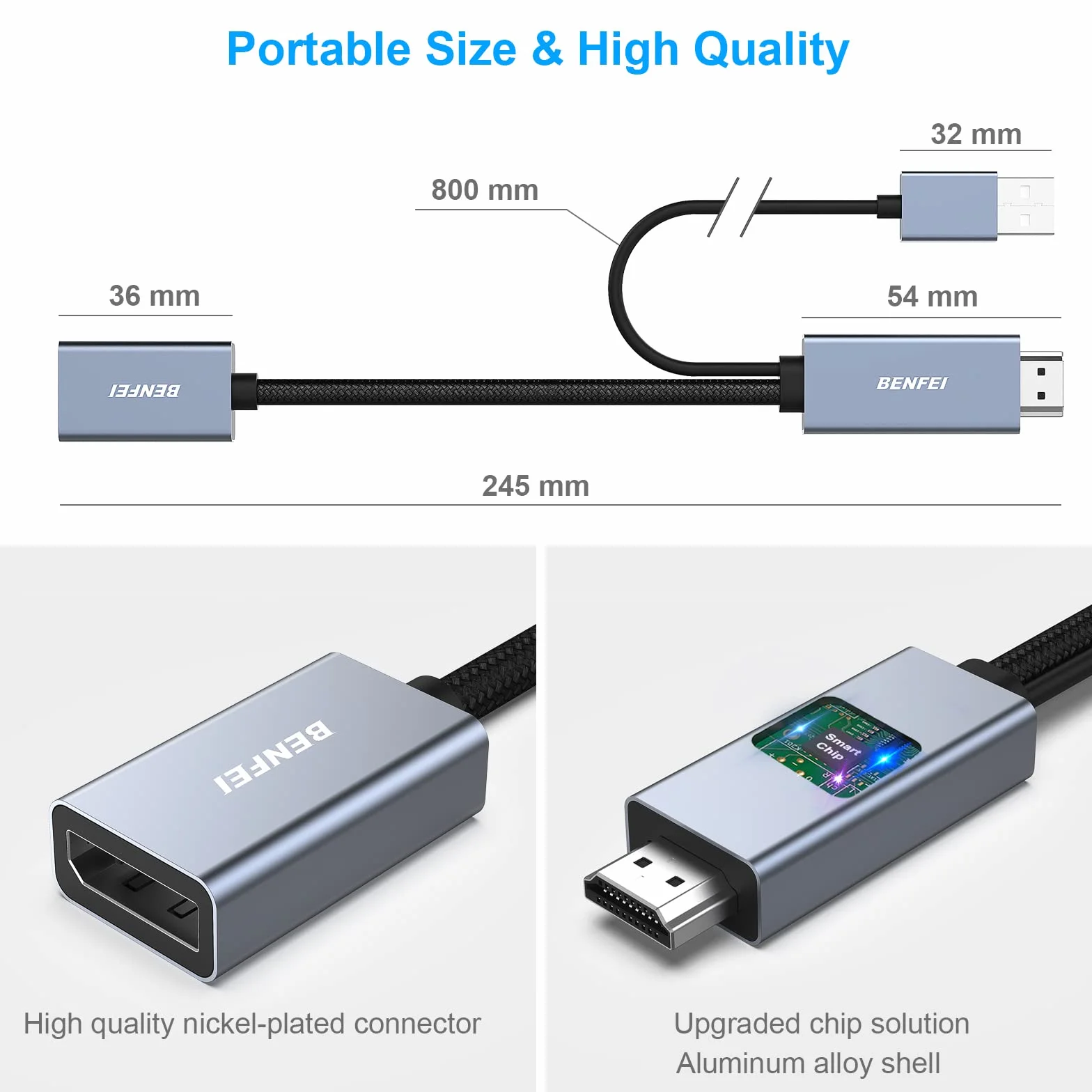 BENFEI Adapter HDMI na DisplayPort, konwerter HDMI na DisplayPort 4K@60 Hz 2K@144 Hz, 1080P @165 Hz, kompatybilny z kartą graficzną PC Laptop PS5 Xbox One (360)