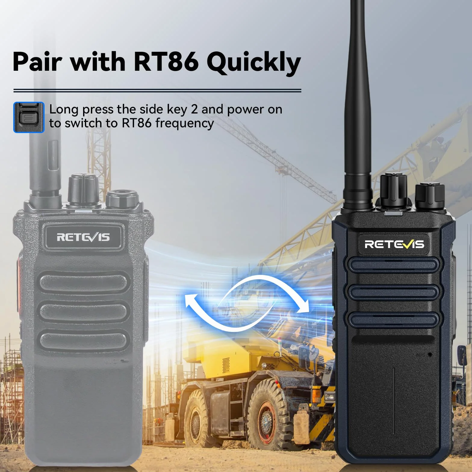 Retevis RT86A Walkie Talkie o Dużym zasięgu, Profesjonalne Radio Dwukierunkowe dla Dorosłych, 2500mAh, Wysokiej Mocy Przenośne Radio do Rozmów Grupowych, Budownictwo, Logistyka i Transport (4 szt.)