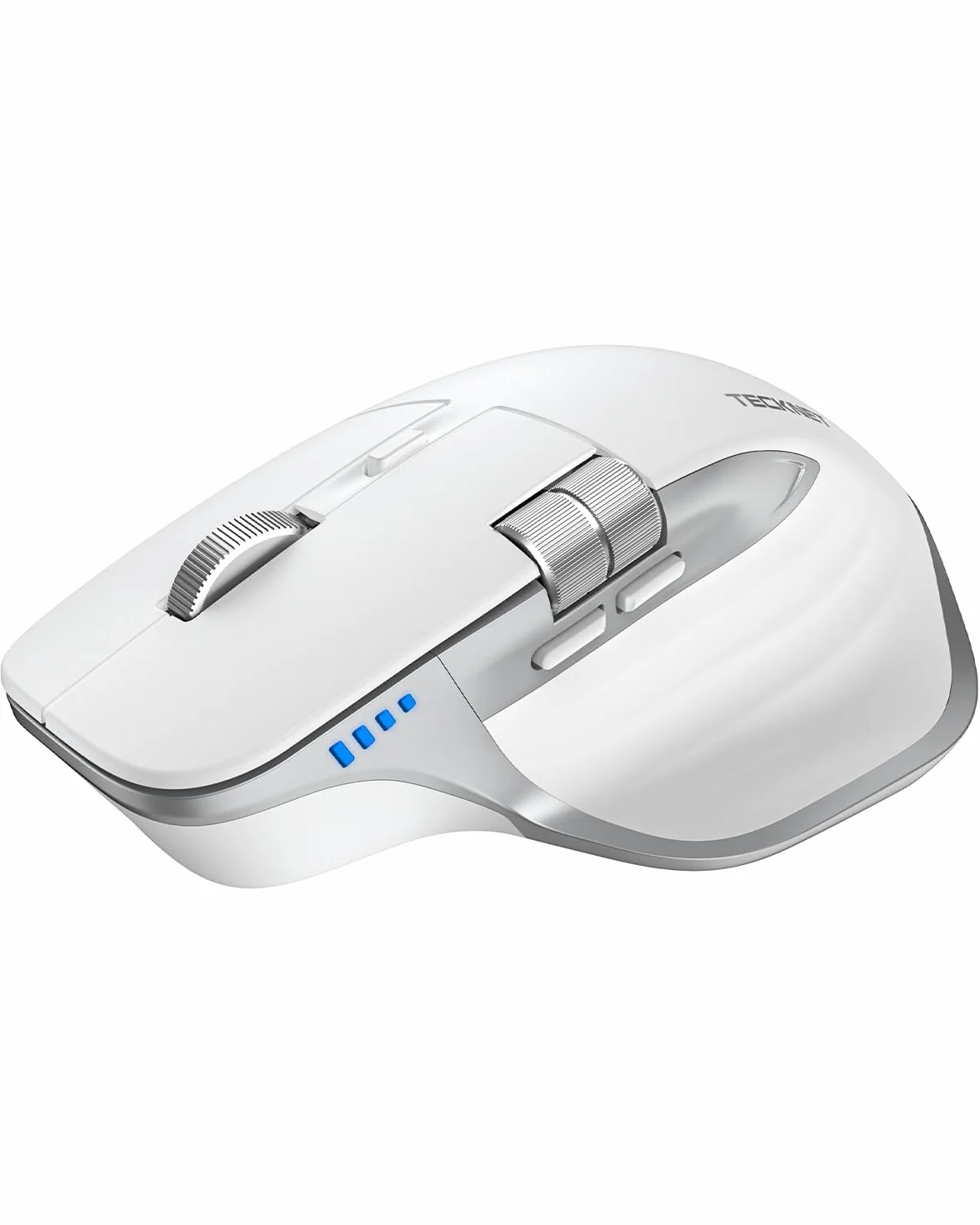 TECKNET Bezprzewodowa Mysz Bluetooth (BT 5.3/5.0+2,4G), Boczne Kółko Przewijania, Ładowalna Mysz Ergonomiczna, Ciche Klikanie, 4800 DPI, 7 Przycisków, dla Mac OS, Windows, Biały | 3 tryby (BT 5.3/5.0+2.4G), cichy, 6 regulowanych poziomów DPI, kompatybilny