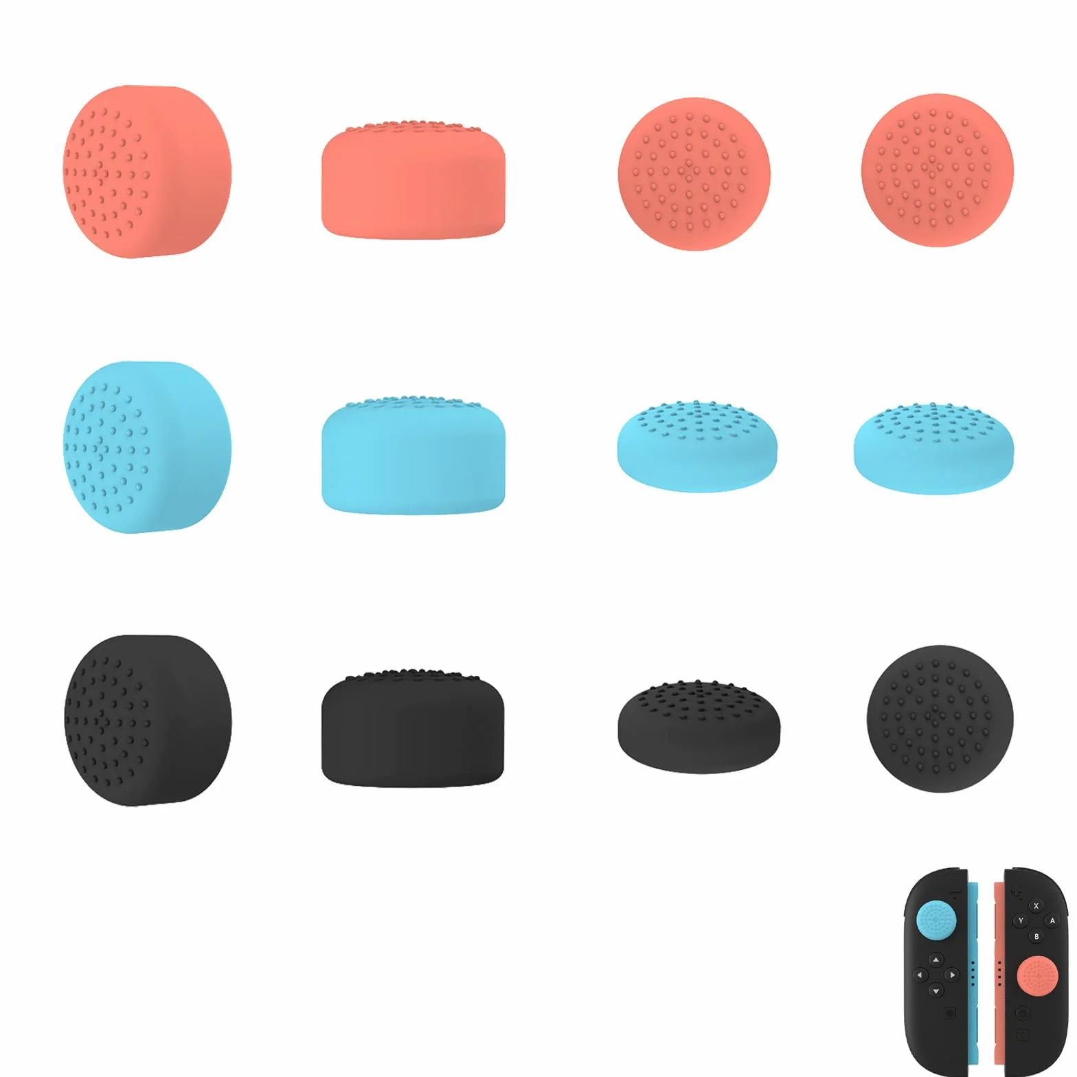 Silikonowe nakładki ochronne na kciuki do Nintendo Switch 2 Joy-Con, niebieskie/pomarańczowe/czarne, 12 sztuk