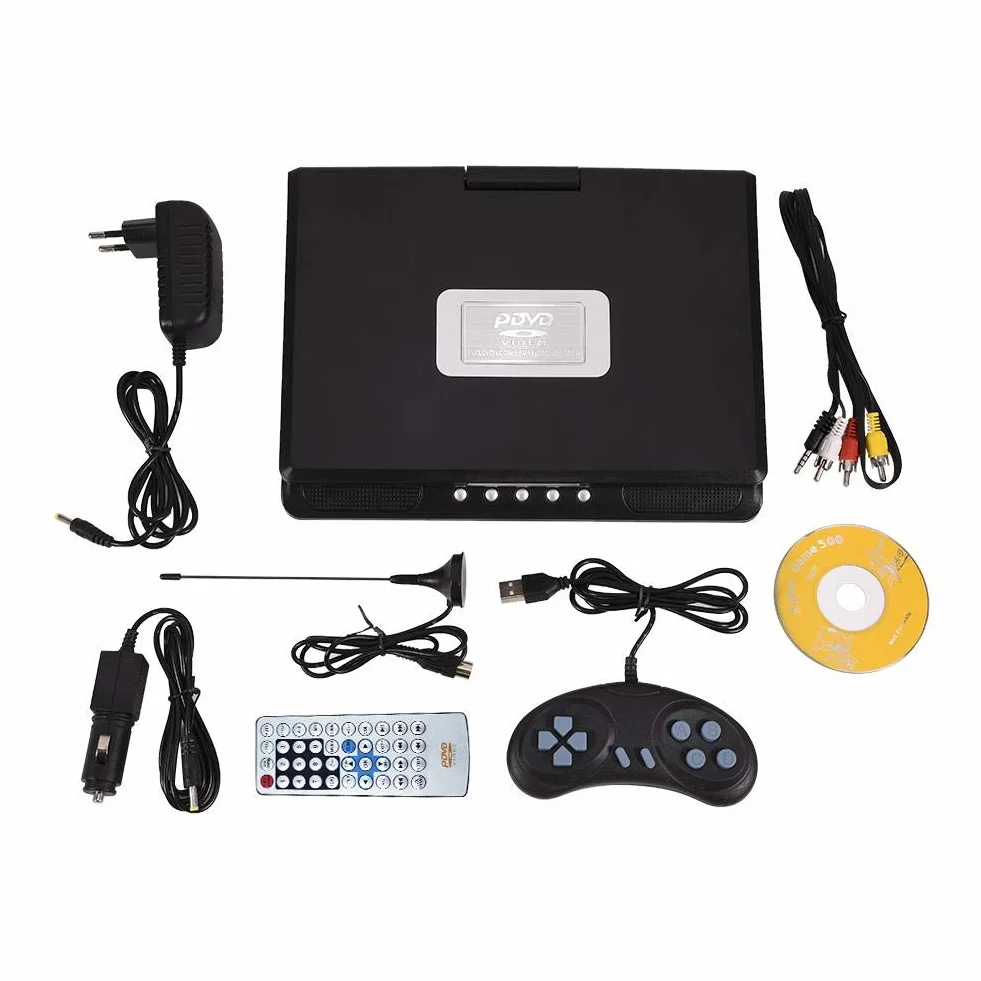 Odtwarzacz DVD, przenośny 9-calowy odtwarzacz DVD z panoramicznym ekranem LCD obracanym o 270 ° Odtwarzacz DVD wideo Odtwarzacz wideo FM SD USB AV CD VCD (wtyczka UE 110-240 V)