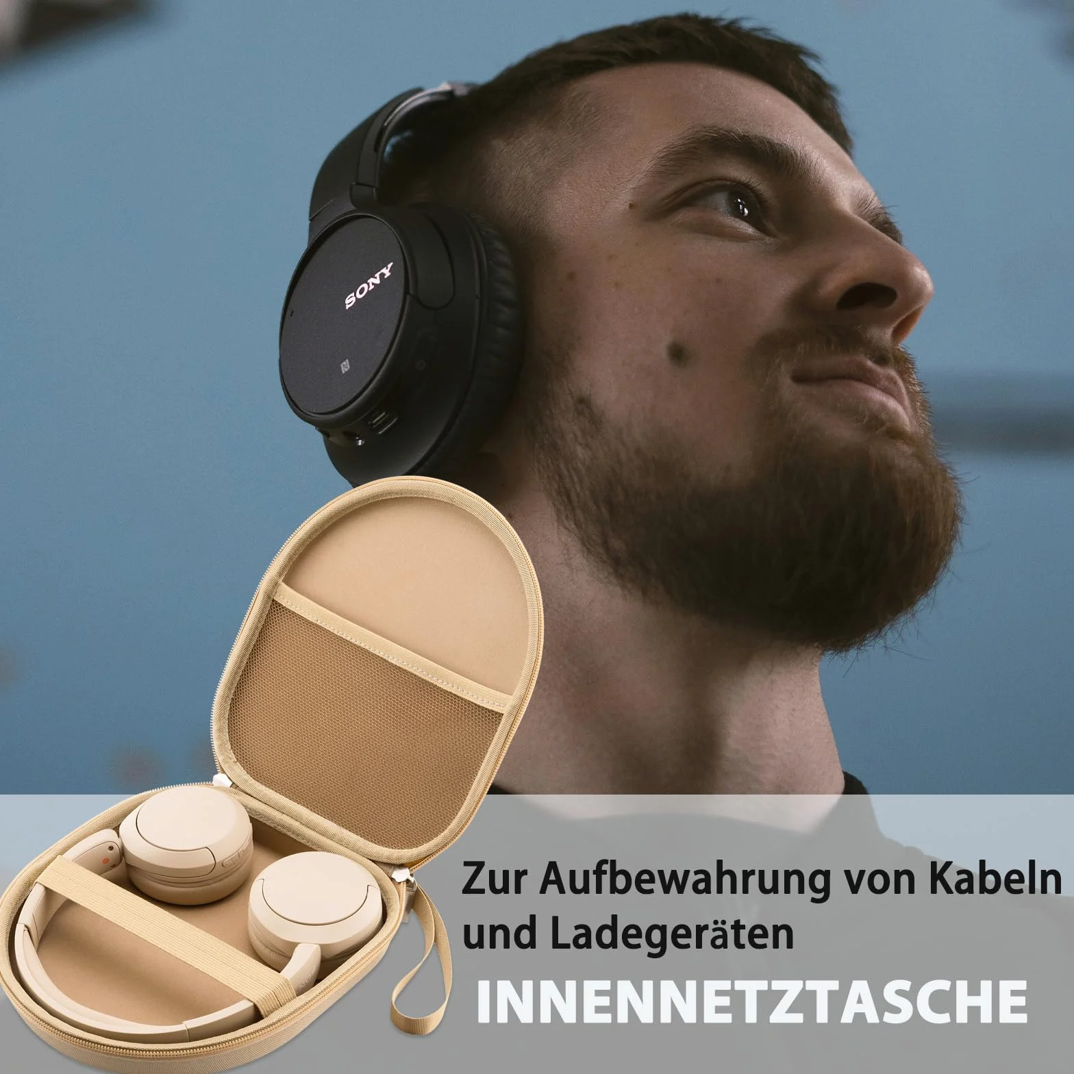 Etui kompatybilne z JBL Tune 510BT 520BT 500 720 BT 770 NC 760 NC, Sony WH-CH520 WH-CH720N, Noise Cancelling Wireless Headset (beżowe)