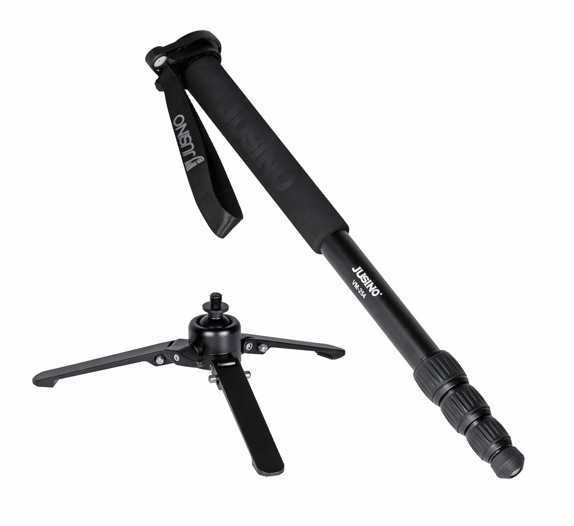 Jusino Monopod aluminiowy ze zdejmowaną stopą/statywem stołowy (6 kg obciążenia, szybkie zapięcia obrotowe) VM-254