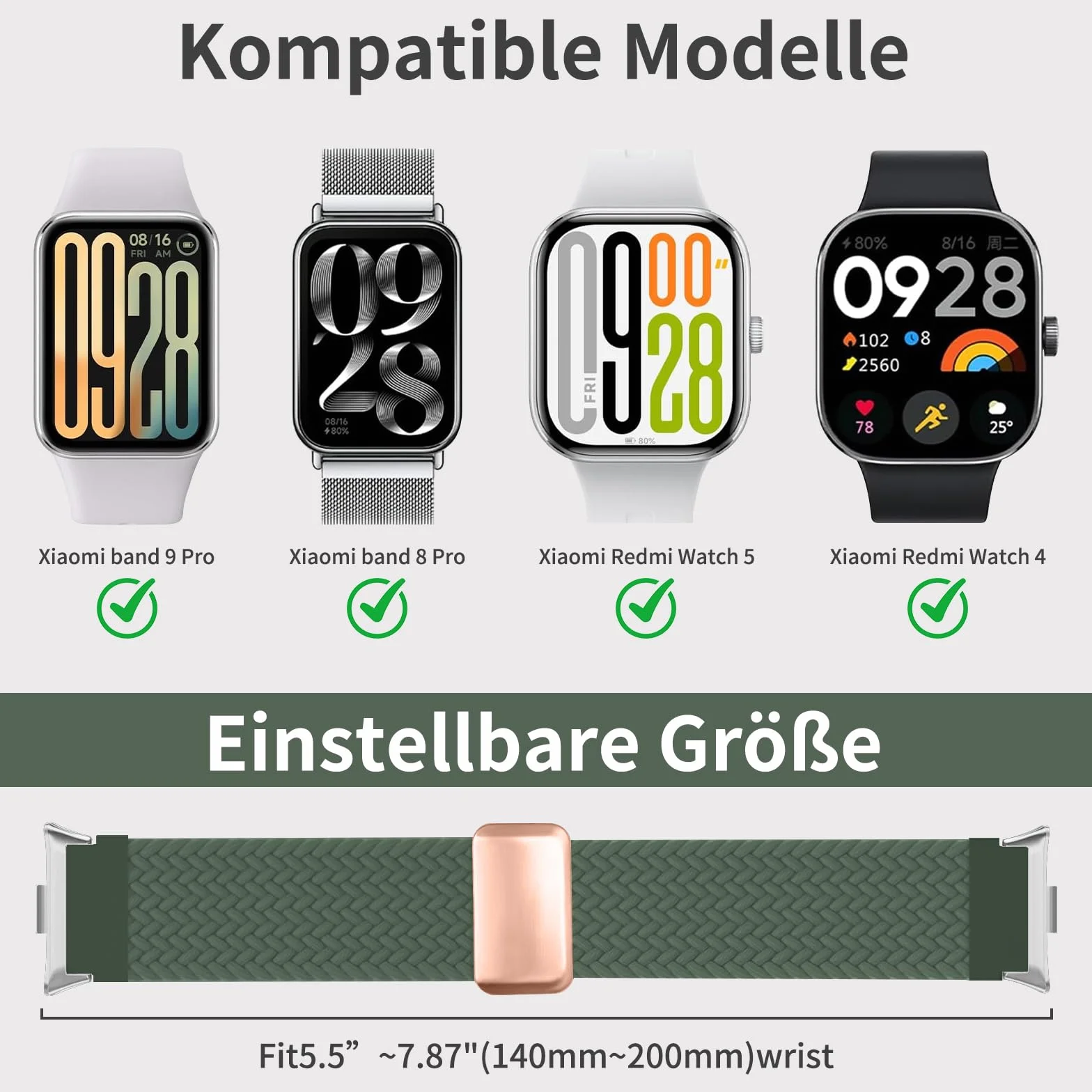 Chinbersky Nylonowy Pasek Kompatybilny z Xiaomi Smart Band 8 Pro 9 Pro Redmi Watch 5 4 Magnetyczny Sportowy dla Mężczyzn