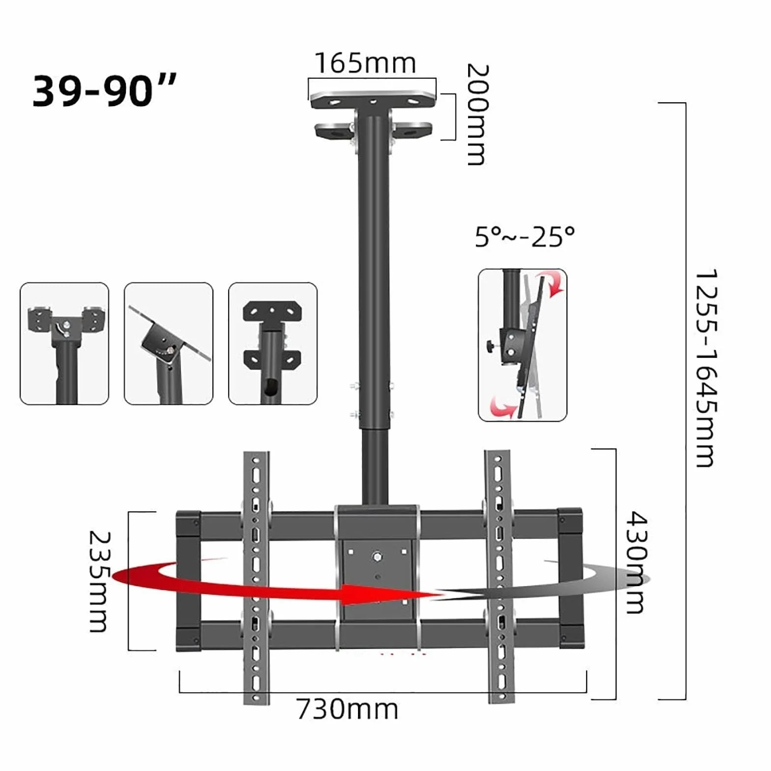 Obrotowy o 360° uchwyt ścienny do telewizorów LCD/LED 94-215.9 cm, maks. VESA 600 x 400 mm, obsługuje do 80 kg, montaż na suficie lub ścianie, trwały i regulowany