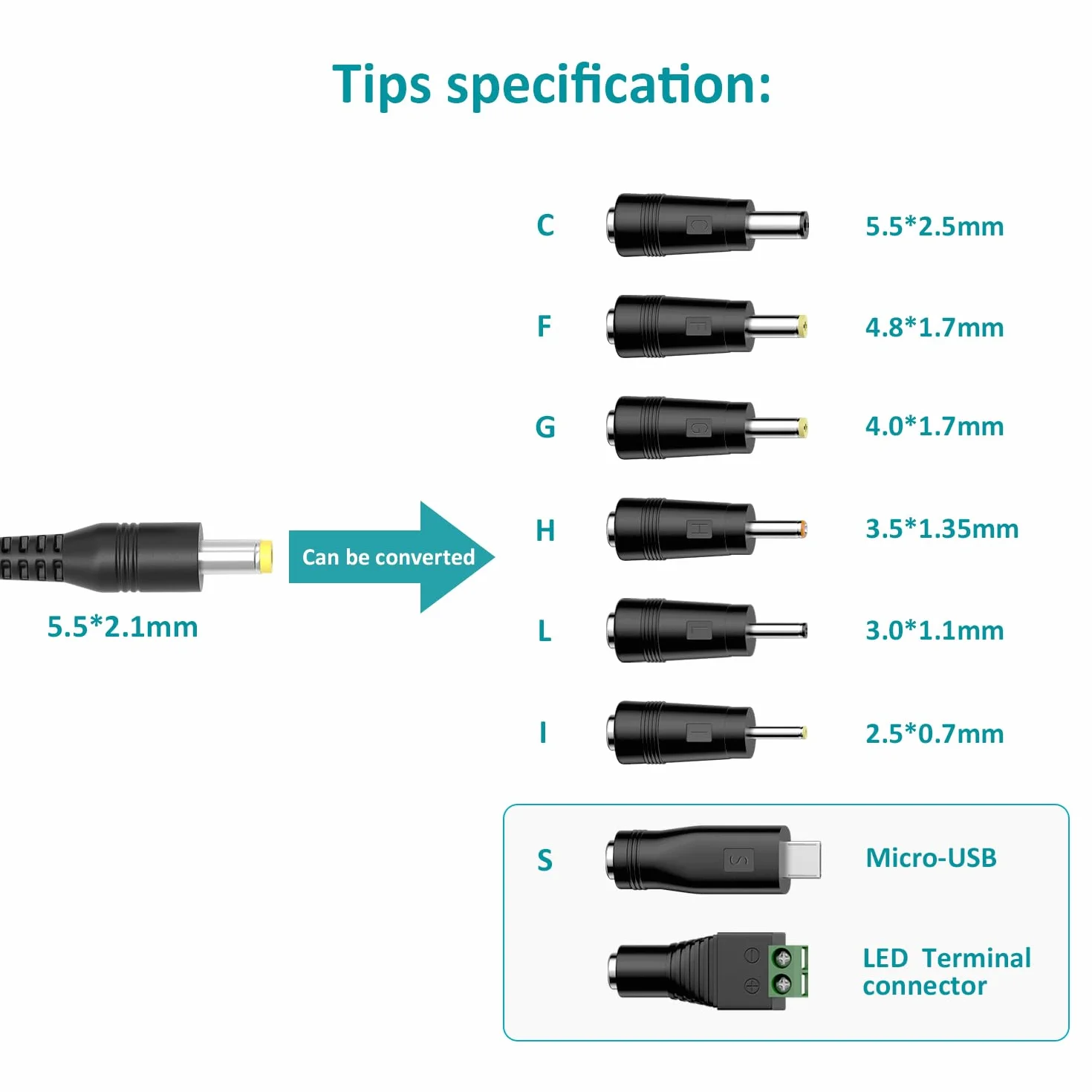 Uniwersalny zasilacz sieciowy AC/DC z 11 końcówkami DC do 3 V 4,5 V 5 V 6 V 7,5 V 9 V 12 V elektroniki domowej - 2,0 A 24 W maks