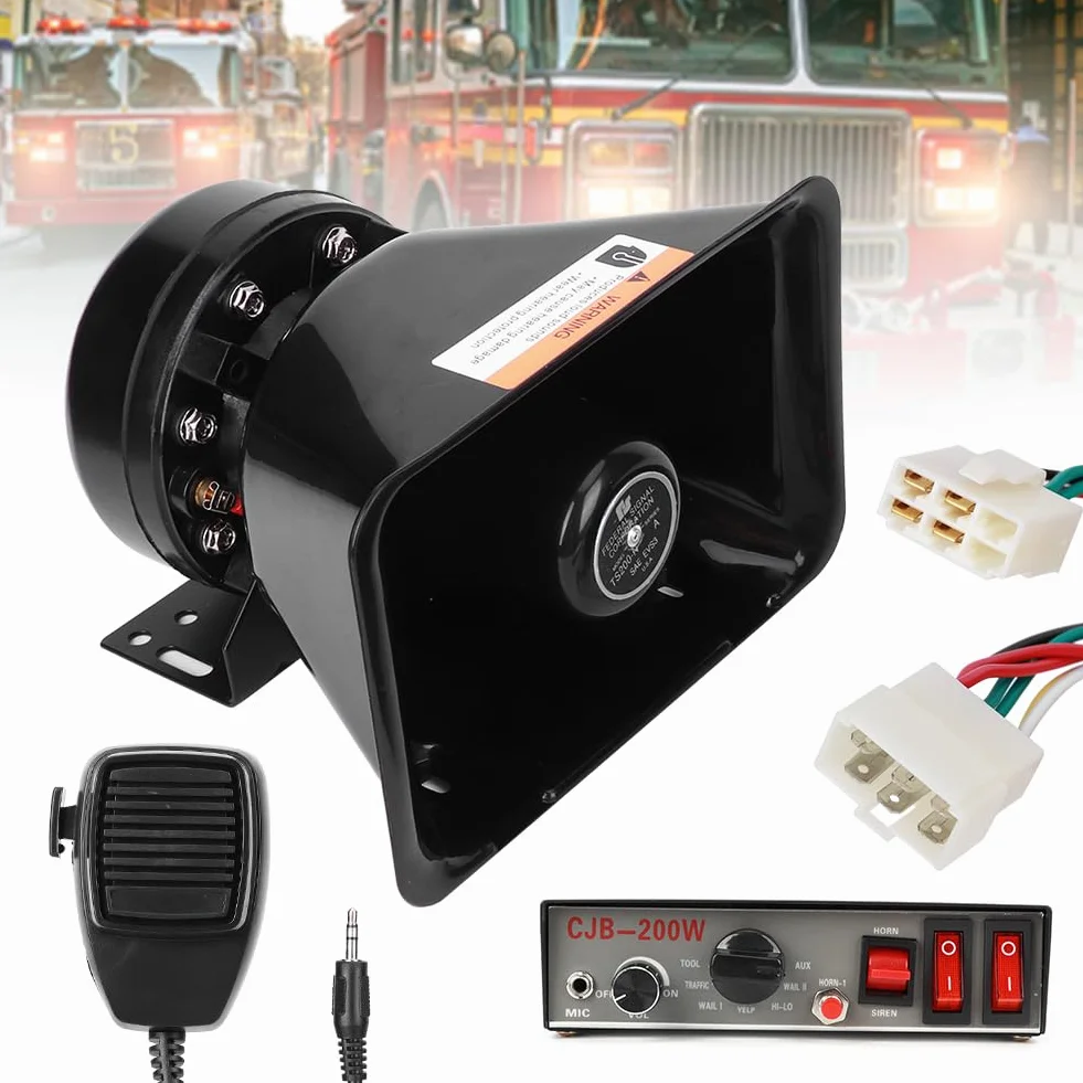 Samochodowy system alarmowy, 130 dB 200 W, głośny alarm ostrzegawczy, zestaw klaksonów przeciwpożarowych, 9 dźwięków z głośnikiem megafonowym