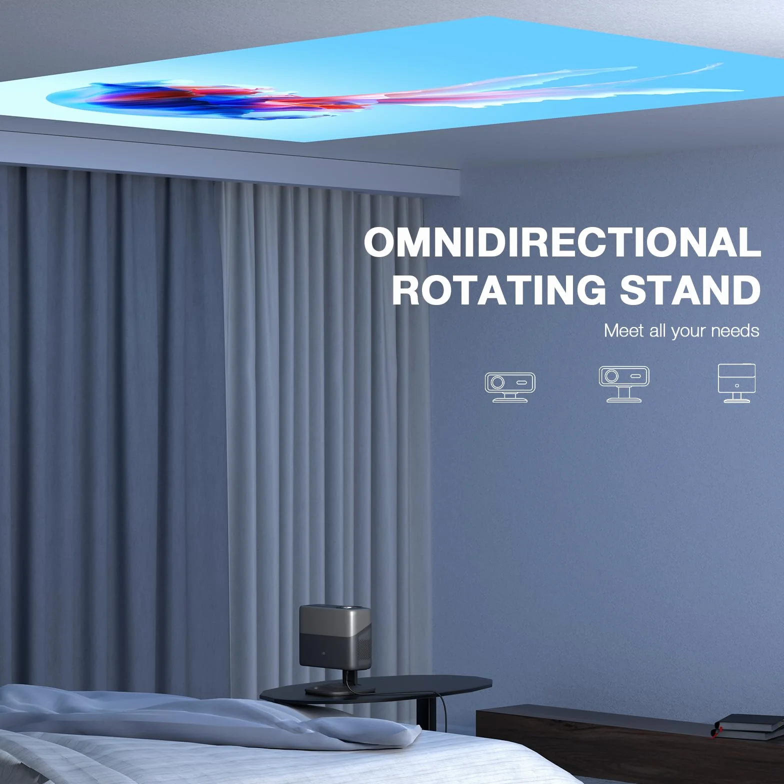 [Oficjalnie licencjonowana aplikacja i 2500ANSI] Projektor 4K z WiFi i Bluetooth, 3D Dolby Audio i Auto Focus, projektor kina domowego na zewnątrz, z regulowanym stojakiem (szary)