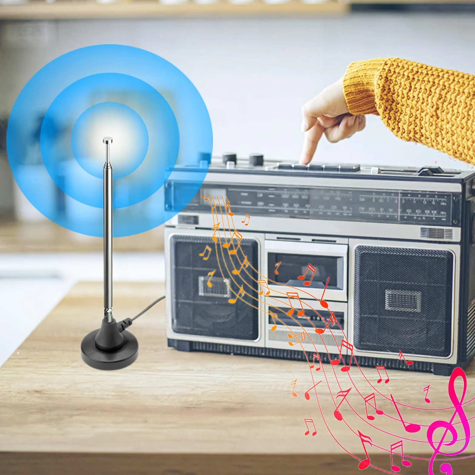Antena radiowa DAB FM teleskopowa z podstawą magnetyczną kabel 3 m 75 omów DAB+