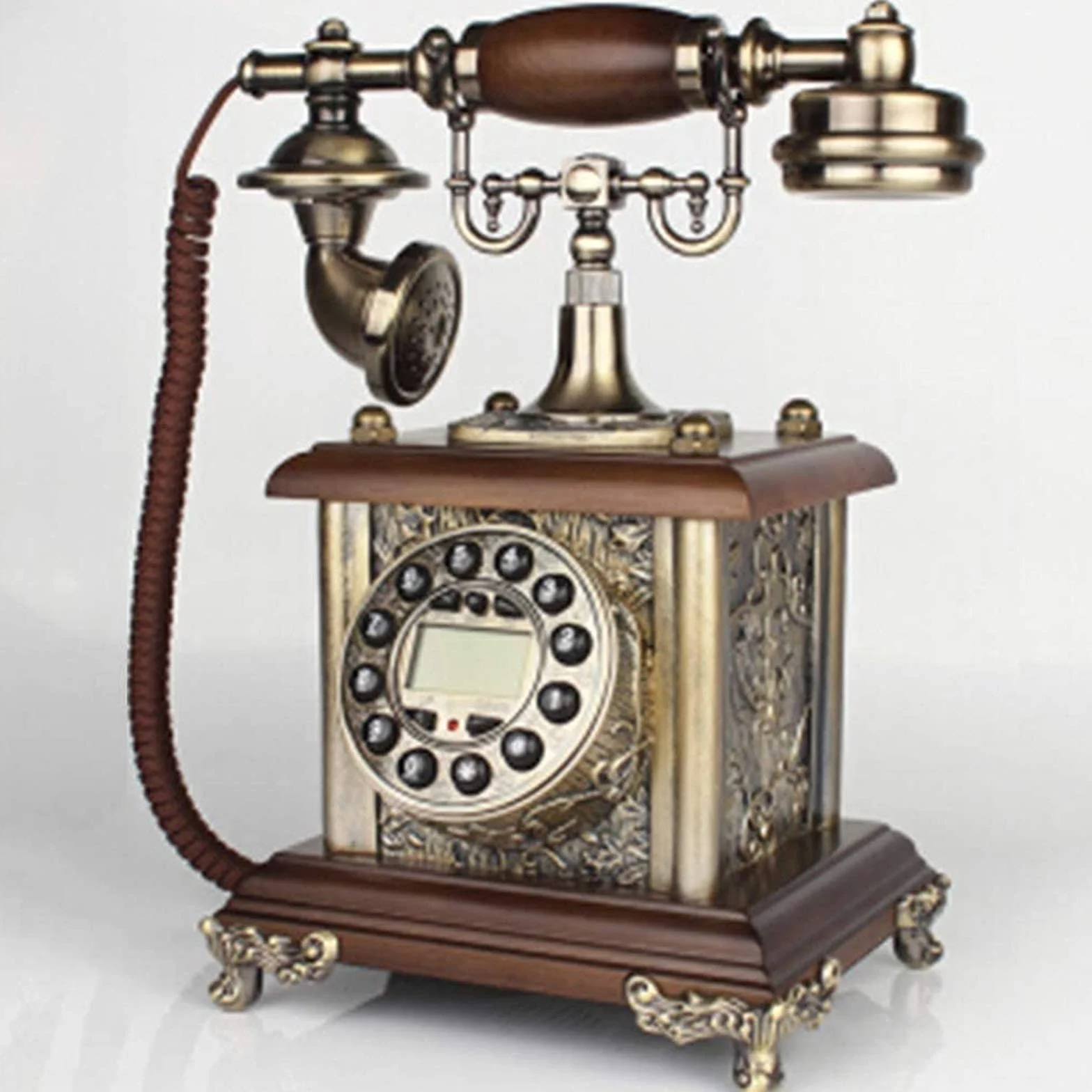 Przewodowy telefon stacjonarny w stylu retro – klasyczny vintage staromodny stół biurkowy w stylu obrotowym biuro domowe biuro spiralny przewód słuchawka z wybieraniem przycisków, standardowy telefon