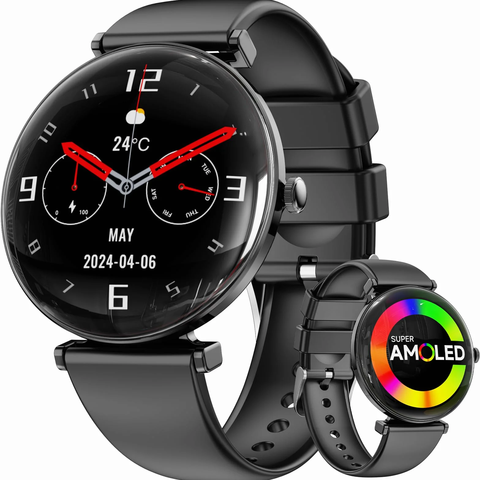 Hwagol Inteligentny zegarek [połączenia/2 pasma/metalowy smukły] kompatybilny z systemem Android iPhone, 3.6 cm mikrosferyczne smartwatche AMOLED dla mężczyzn i kobiet, wodoodporny monitor aktywności