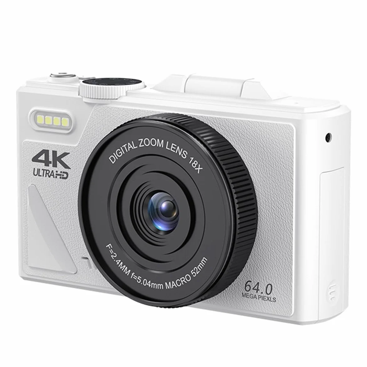 Przenośny aparat cyfrowy 4K, 3-calowy ekran z klapką 64 MP UHD 18-krotny zoom autofokus retro design kompaktowy model biały