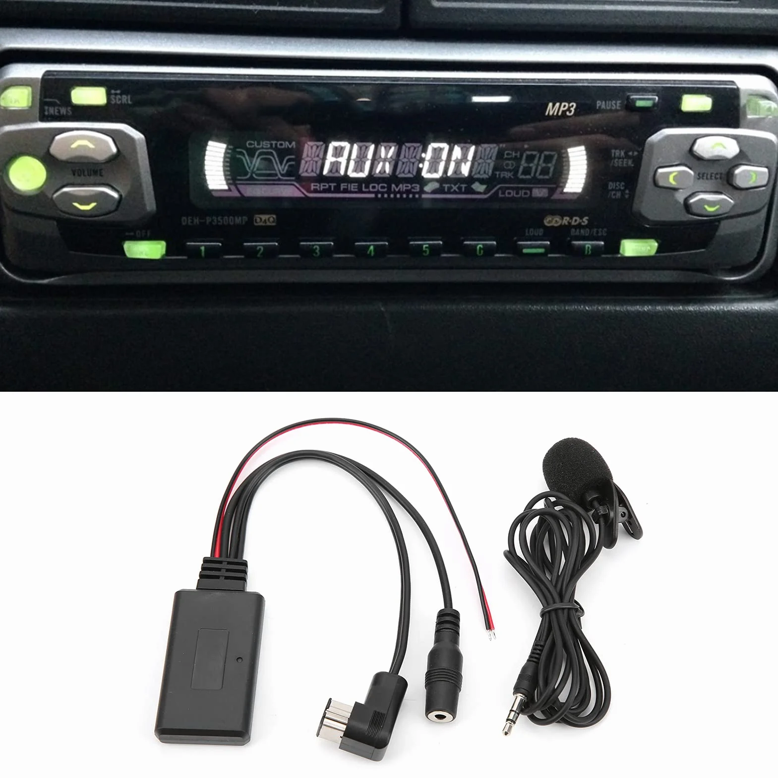 Akozon Kabel Audio AUX, Samochodowy Mikrofon Stereofoniczny Bluetooth 5.0 z Zamiennikiem Kabla Audio AUX do Radia Pioneer IP-BUS Adapter AUX