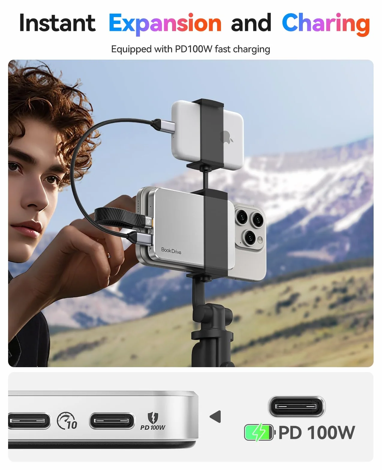 ORICO Magnetyczny zewnętrzny dysk SSD 1 TB z ładowaniem PD 100 W, do 1000 MB/s, przenośny dysk SSD USB 3.2 Gen 2, kompatybilny z laptopami typu C, smartfonami, iPhone 16/15 Pro Max - BookDrive P10PLUS