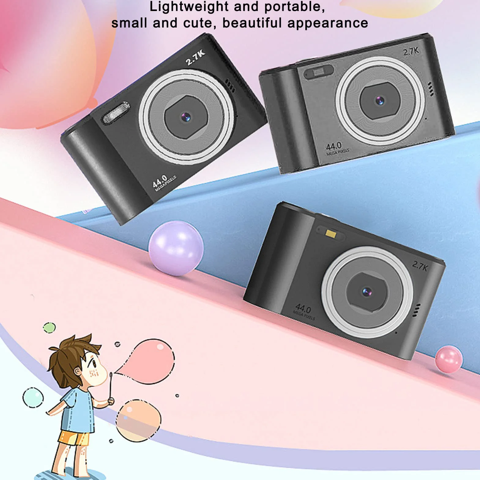 Cyfrowy aparat fotograficzny, 44-megapikselowy aparat, autofokus CCD MP3, obsługa baterii 700 mAh Nagrywanie wideo 2,7 K, odpowiedni dla nastolatków, dziewcząt, seniorów, początkujących