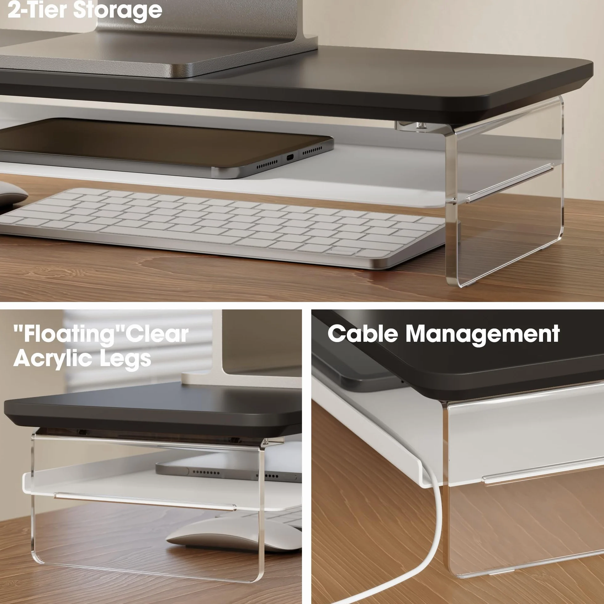 Fenge Uchwyty do monitorów akrylowych ekranów telewizyjnych komputerów, 60 cm czarny | 60 cm, obciążenie 45 kg, efekt pływający, uchwyt do laptopa TV drukarka