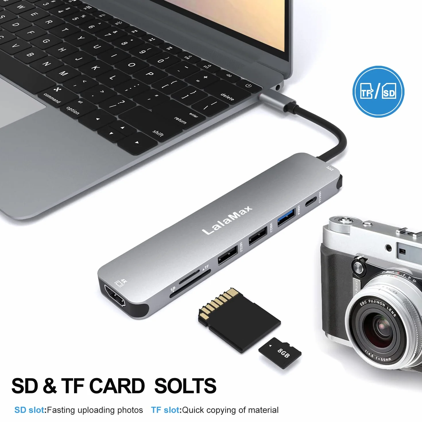 Hub USB C, LalaMax typ C Hub 8 w 1 wieloportowy adapter do MacBooka, USB C na HDMI4K60 SD TF USB3.0 USB2.0 USB C klucz daty