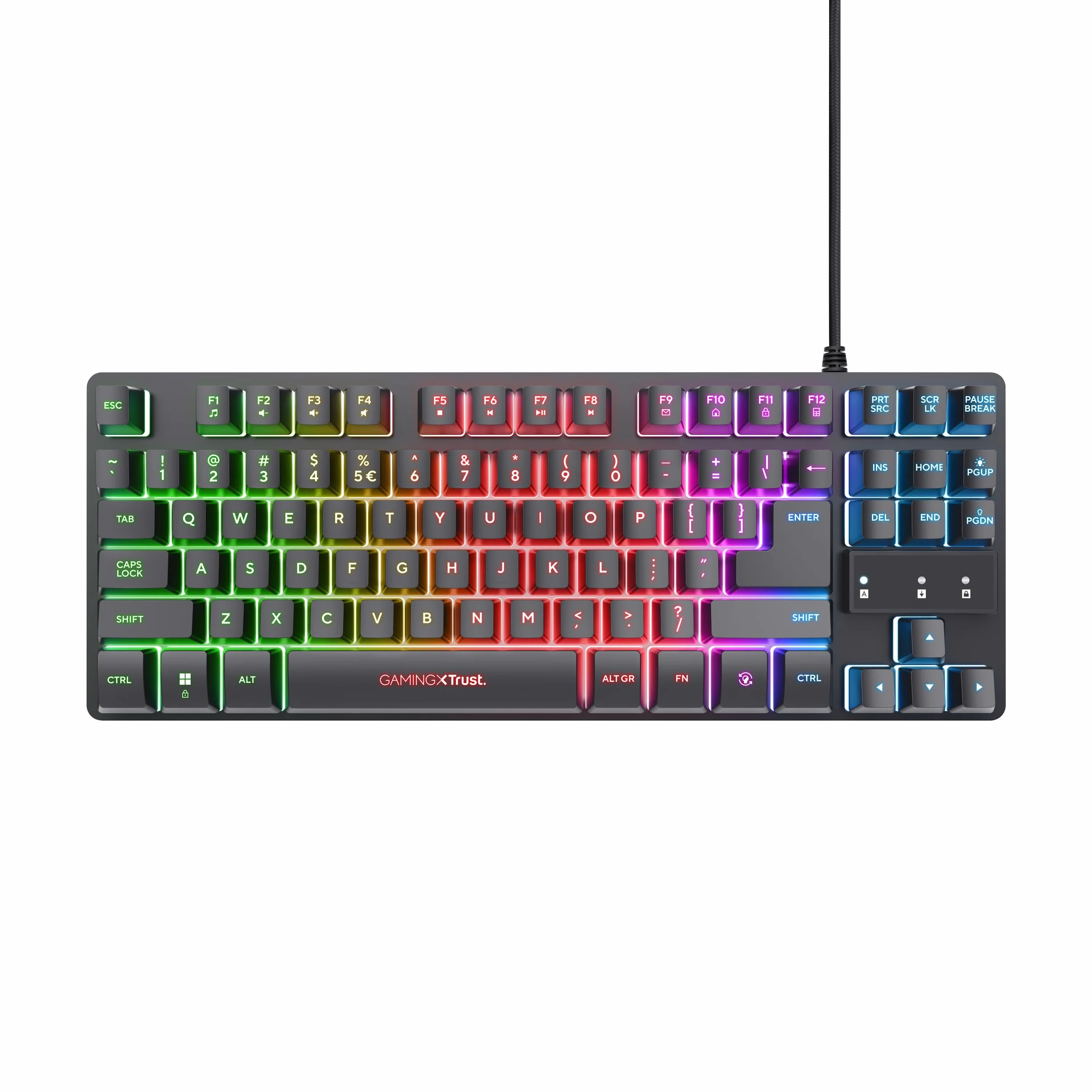 Trust Gaming Gamer TKL GXT 833 Thado podświetlenie klawiatury RGB bez tenkeylu (20% mniejszy), membrana, hiszpański układ QWERTY, anty-ghosting, USB, z kablem, PC/PC