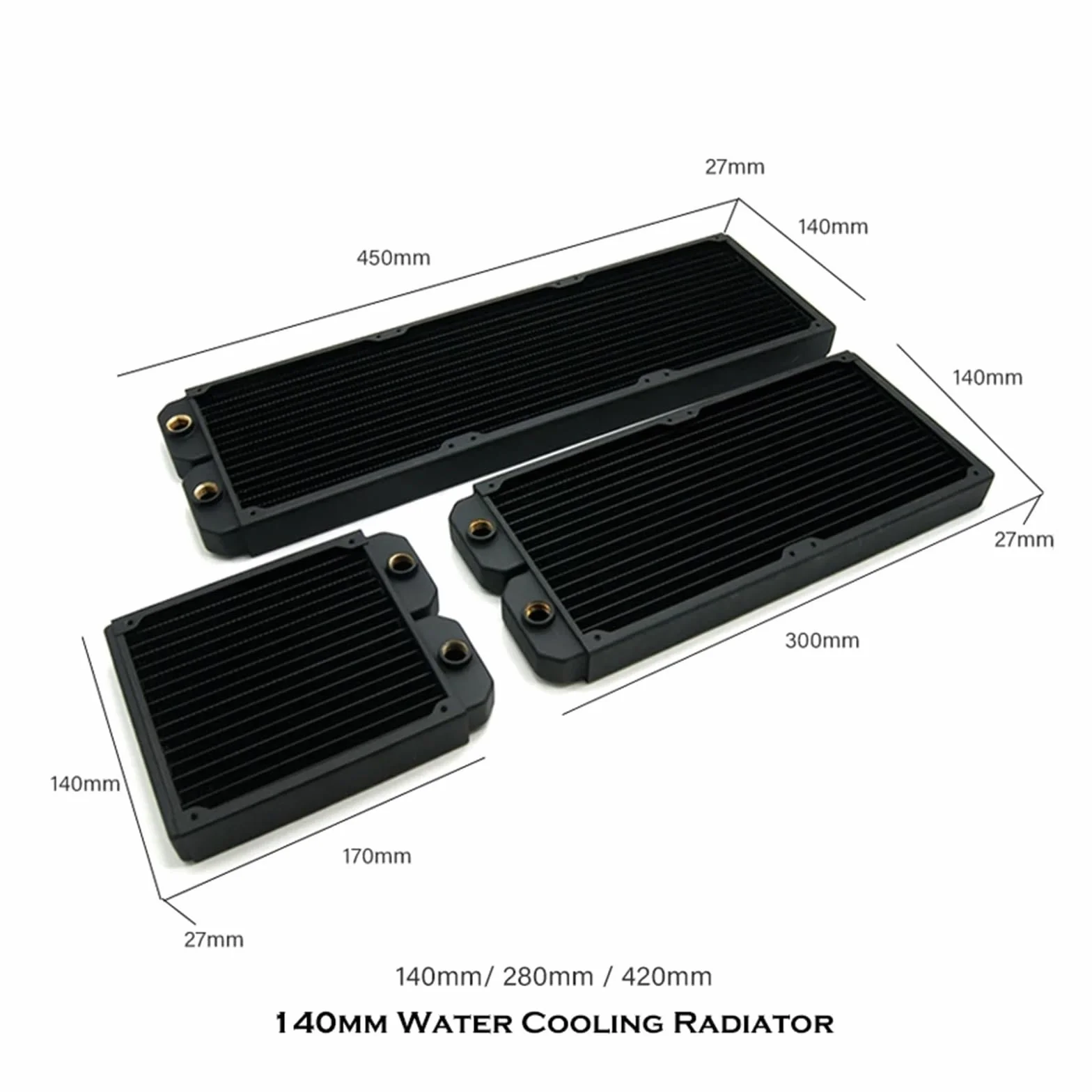 PC Chłodnica wodna miedziana, 140 mm, 280 mm, 420 mm, płynna woda, procesor, GPU, wymiennik ciepła do wentylatora 140 mm (420)