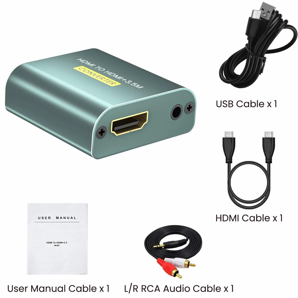Ekstraktor audio HDMI 4K z HDMi i wyjściem audio AUX 3,5 mm, adapter audio HDMI, kompatybilny z Blu-ray PS4, PS5, X-box